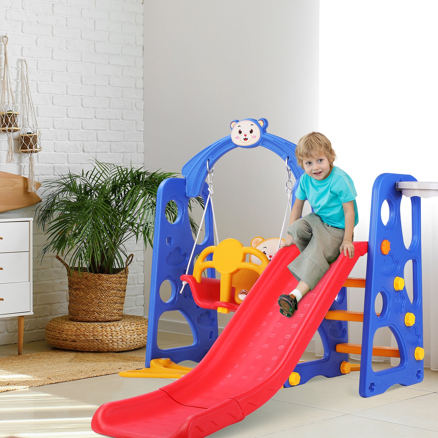 pirecart 4 in 1 Slide and Swing Set, Indoor Outdoor Toddler Climber Slide Playset