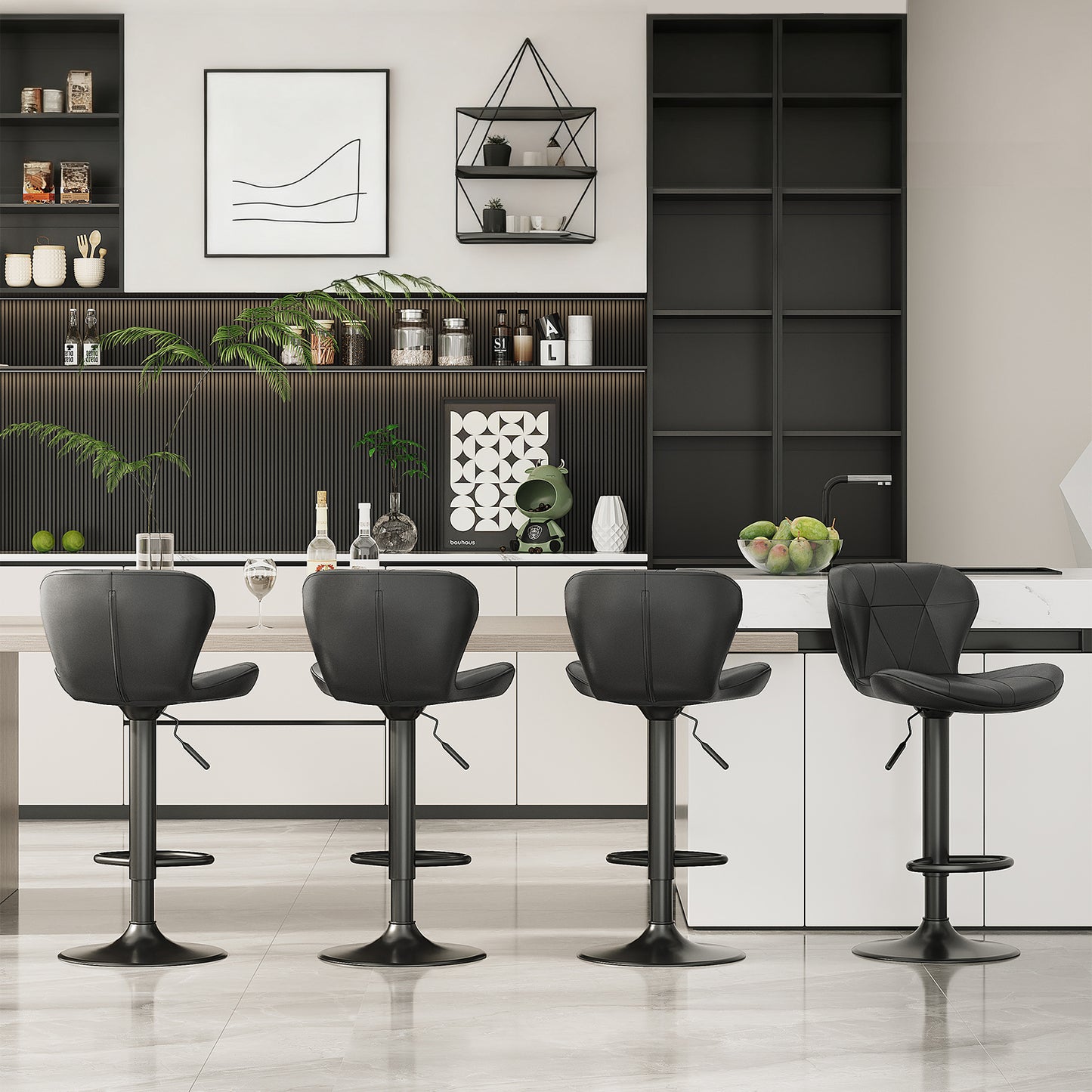 Pirecart Set of 2 Bar Stools, Bar Stools for Dining, Entertainment Center, PU Leather, Hight Adjustable Bar Chairs, Swivel Bar Stools with Back and Footrest