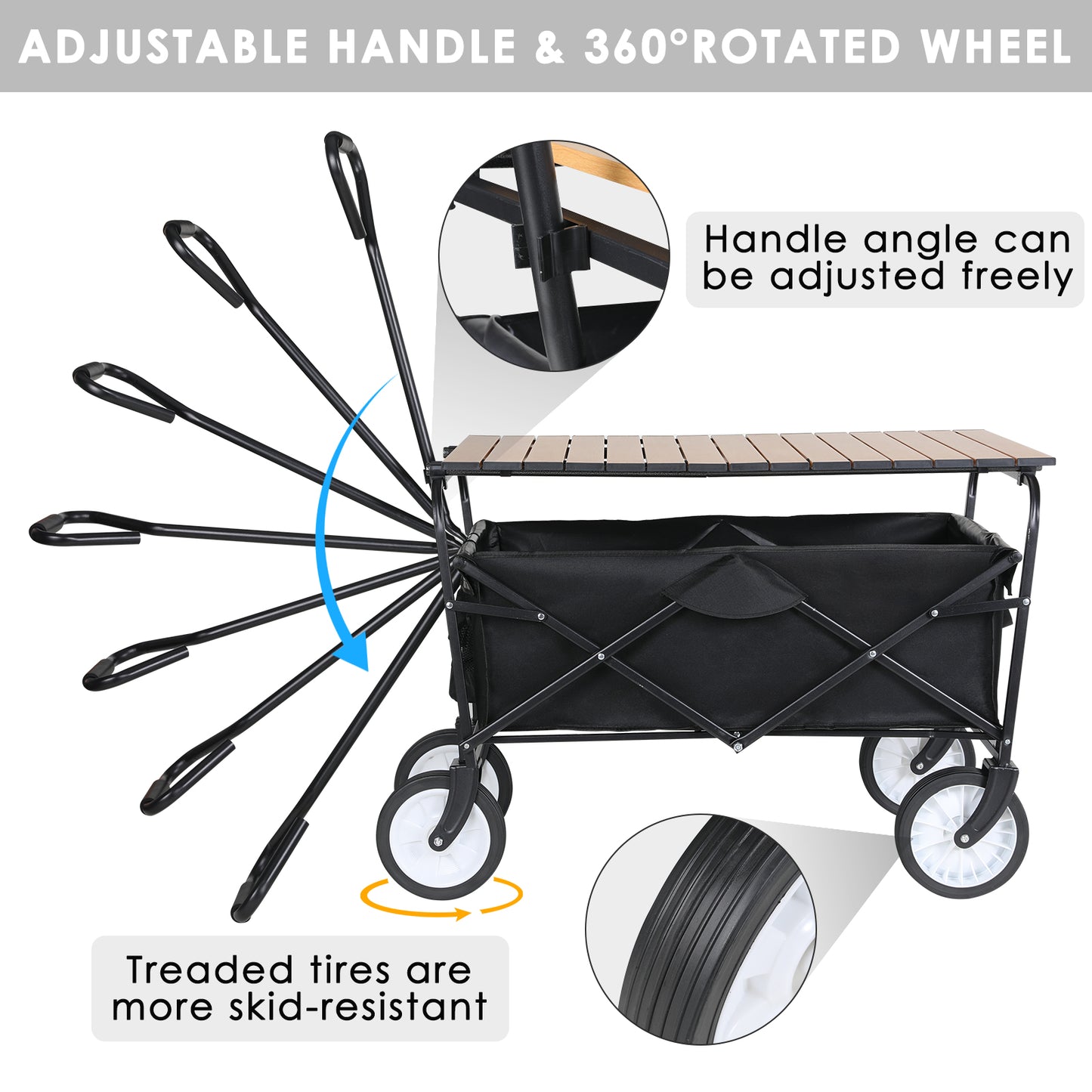 pirecart Collapsible Folding Wagon Cart Backyard Garden Utility Camping Cart with Table Plate