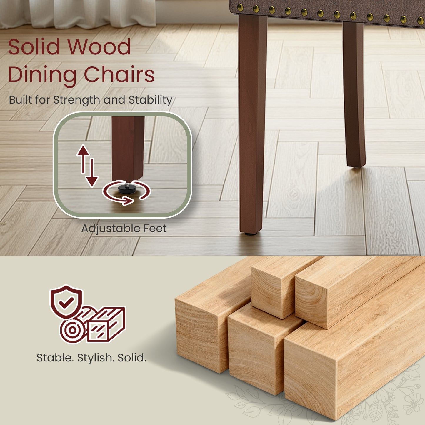 Pirecart Dining Chairs Set of 2, Kitchen Chairs with Nail Head Trim, Solid Wood Legs and Padded Seat, Tufted Parsons Design, Upholstered Fabric Chairs