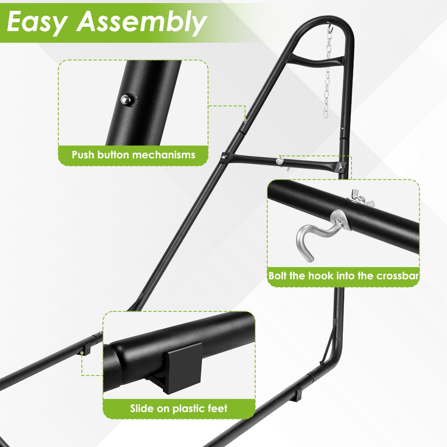 Pirecart 2-3 Person Heavy Duty Hammock Stand, 550 Lb Capacity, Adjustable Metal Hammock Frame, Camping, Backyard, Patio