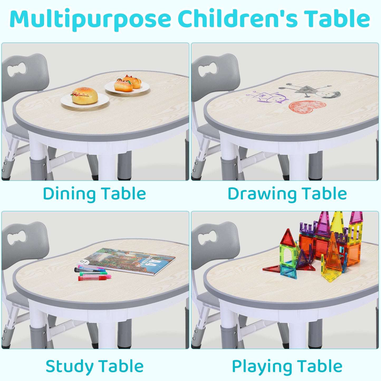 pirecart Kids Table and 2 Chairs Set Height Adjustable, Kids Art Table with Graffiti Desktop