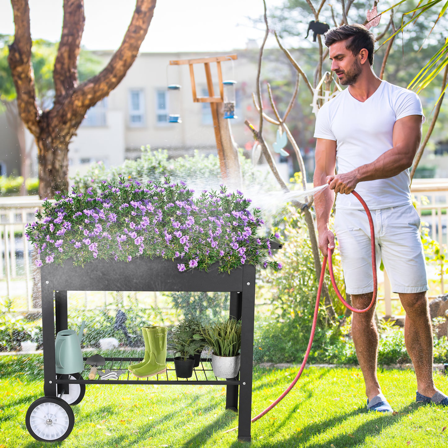 pirecart Raised Garden Bed with Wheels Outdoor Galvanized Metal Elevated Planter Box