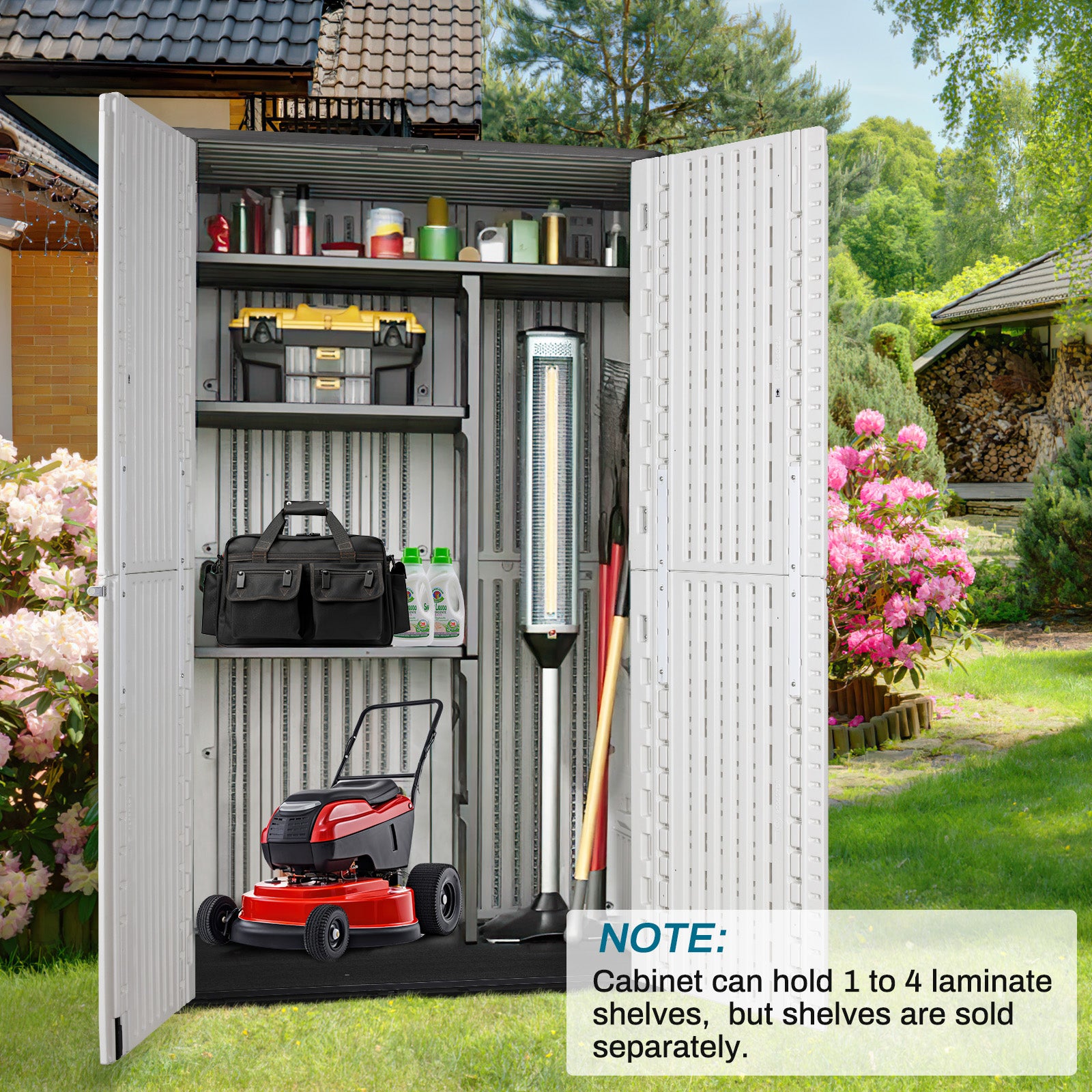 pirecart 65 Cubic Feet Resin Vertical Outdoor Storage Shed for Garden,