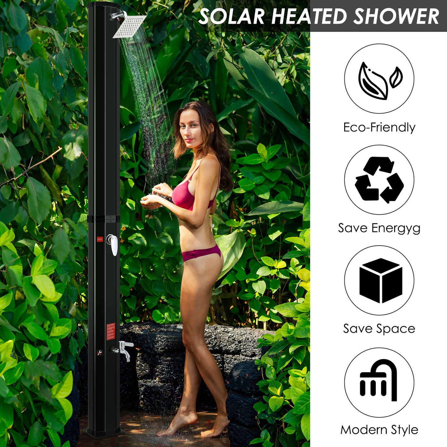 pirecart 10.6 Gallons Outdoor Solar Heated Shower for Backyard Poolside Pool