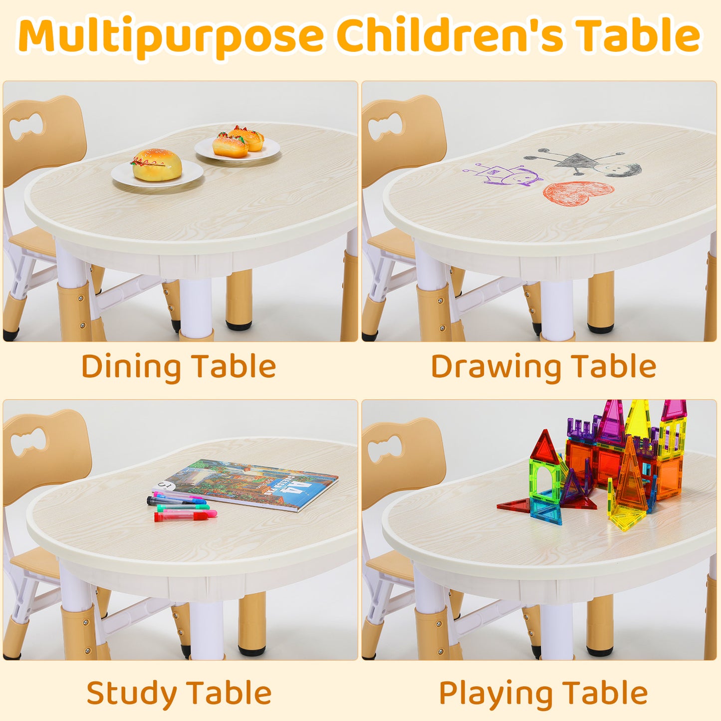 pirecart Kids Table and 2 Chairs Set, Toddler Art Table Height Adjustable