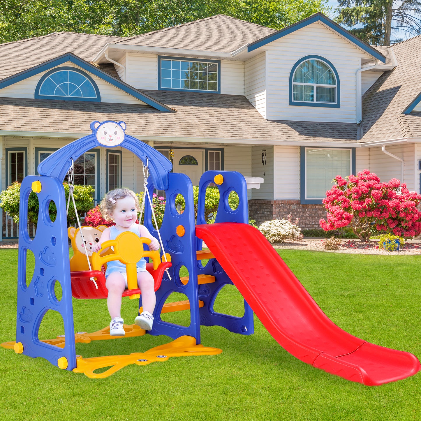 pirecart 4 in 1 Slide and Swing Set, Indoor Outdoor Toddler Climber Slide Playset