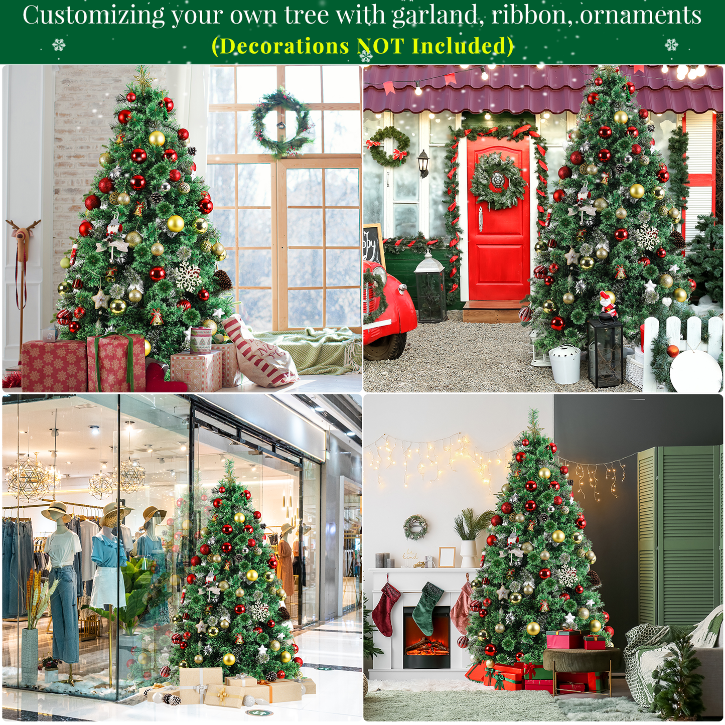 pirecart 6/8/9ft Artificial Holiday Christmas Tree Standing Xmas Tree W/Pre-lighted Decor