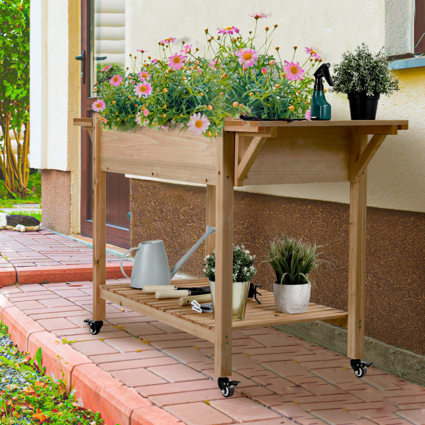 pirecart Raised Garden Bed with Wheels Outdoor Elevated Planter Box W/Legs, Side Tables