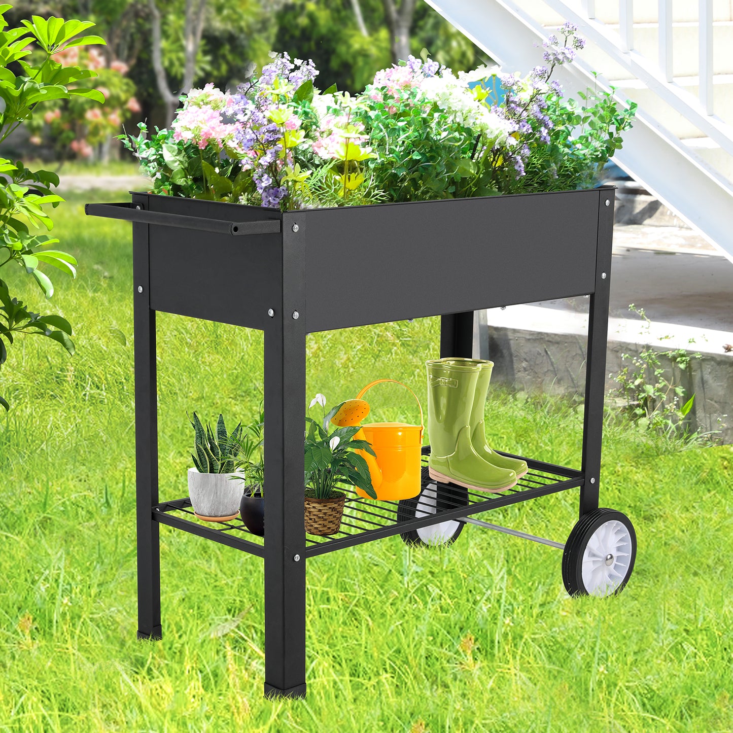 pirecart Raised Garden Bed with Wheels Outdoor Galvanized Metal Elevated Planter Box