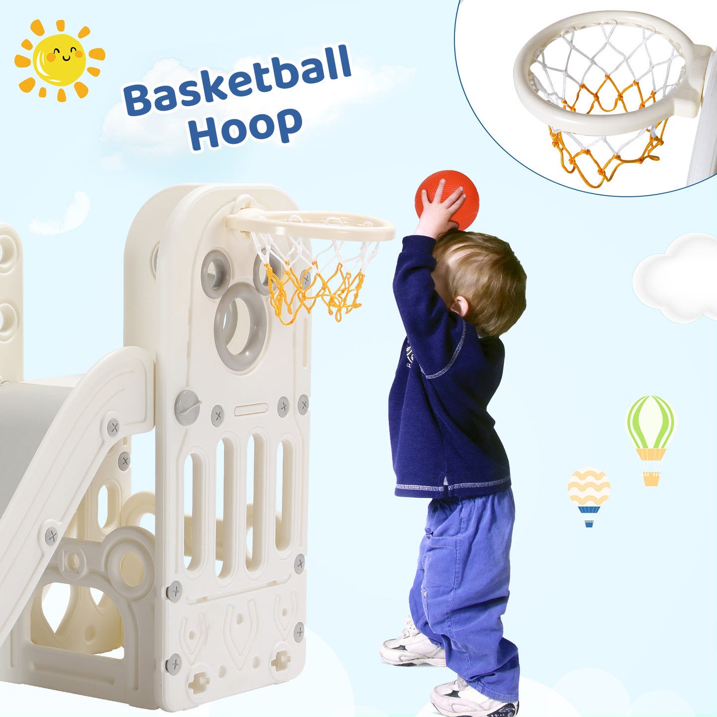 pirecart 4 in 1 Toddler Slide, Kids Climber Slide with Basketball Hoop and Ball