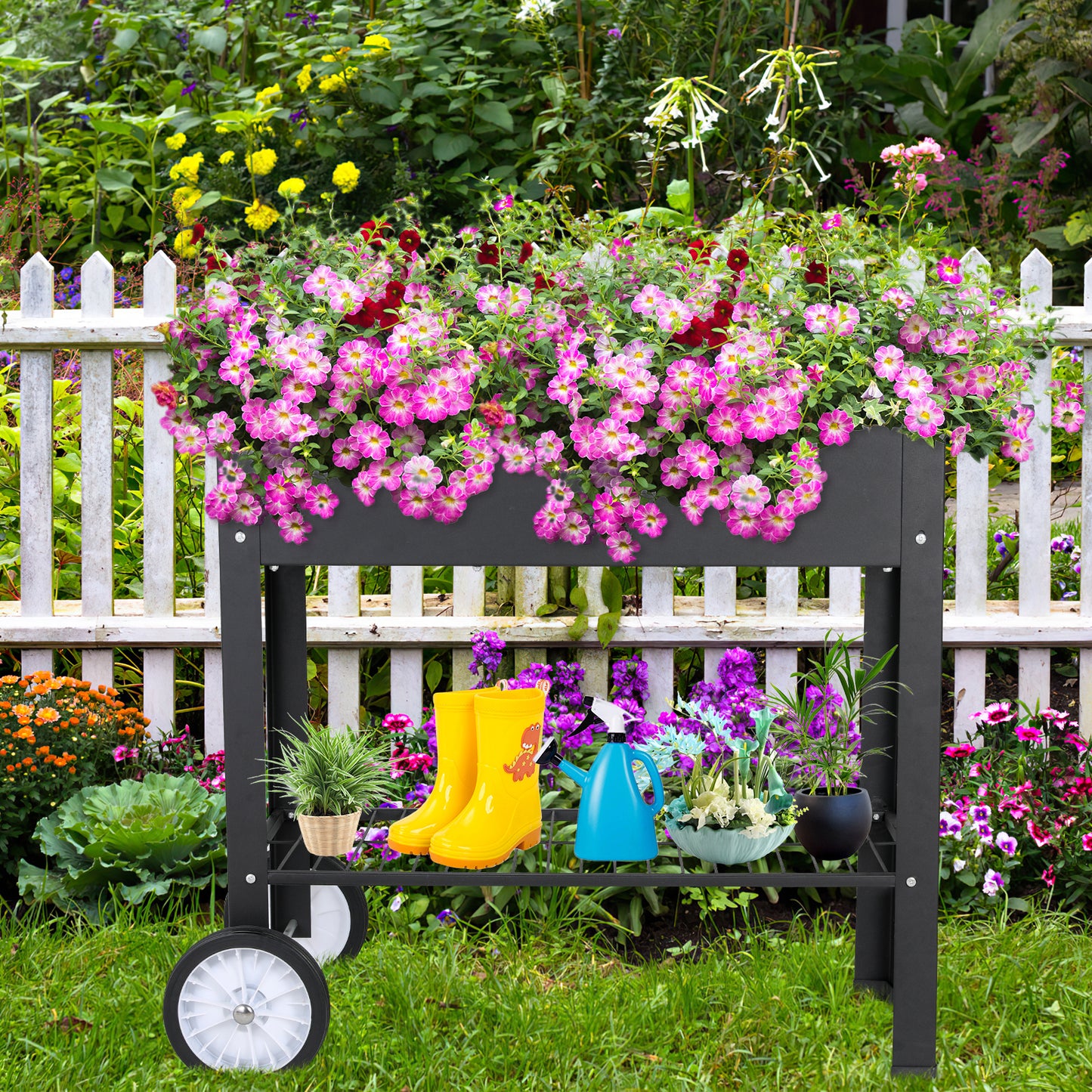 pirecart Raised Garden Bed with Wheels Outdoor Galvanized Metal Elevated Planter Box