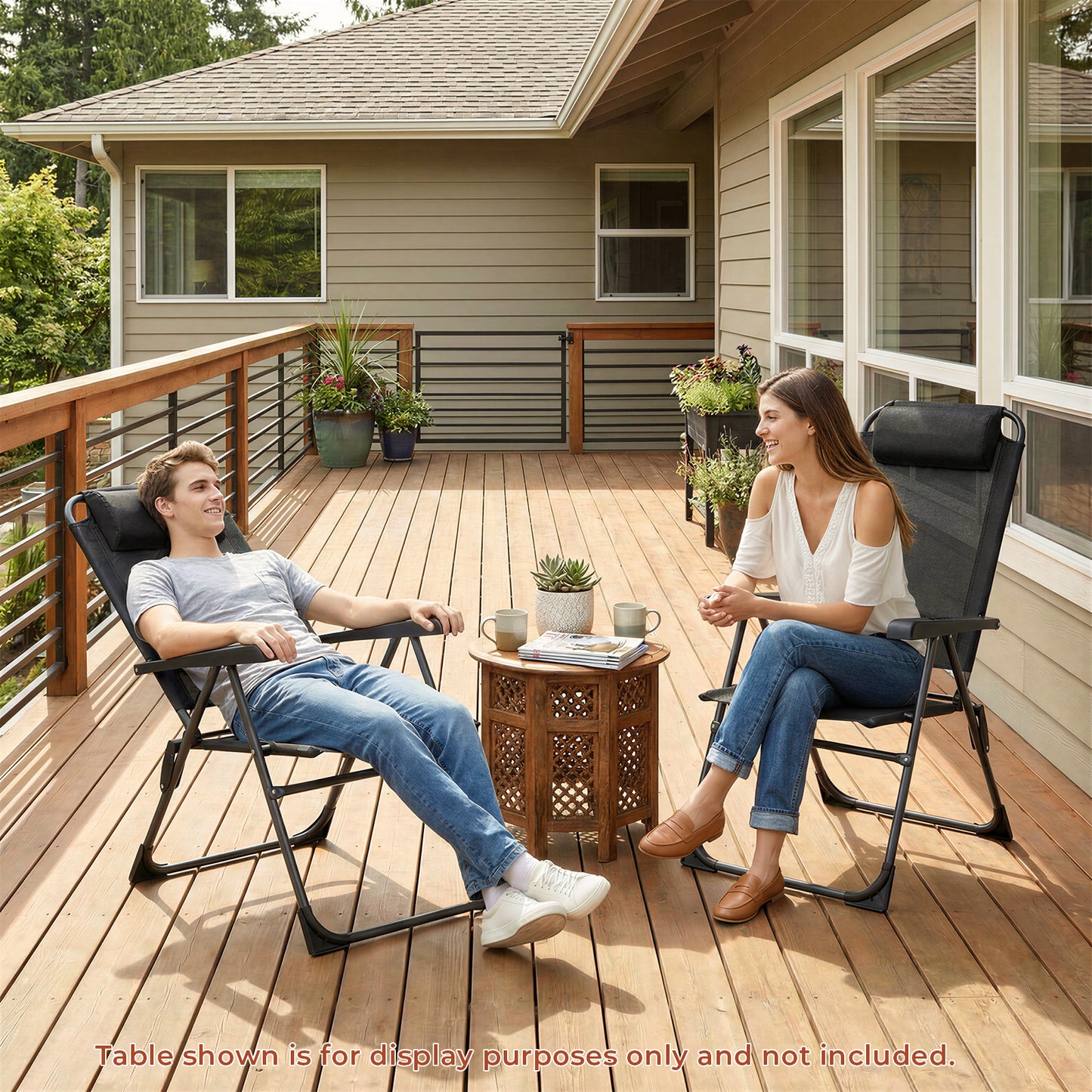 Pirecart 2PCS Folding Patio Chairs, 5 Level Adjustable Outdoor Lawn Chair with Removable Headrest, Teslin Fabric Patio Chairs with Ergonomic Armrest, Foot Pad