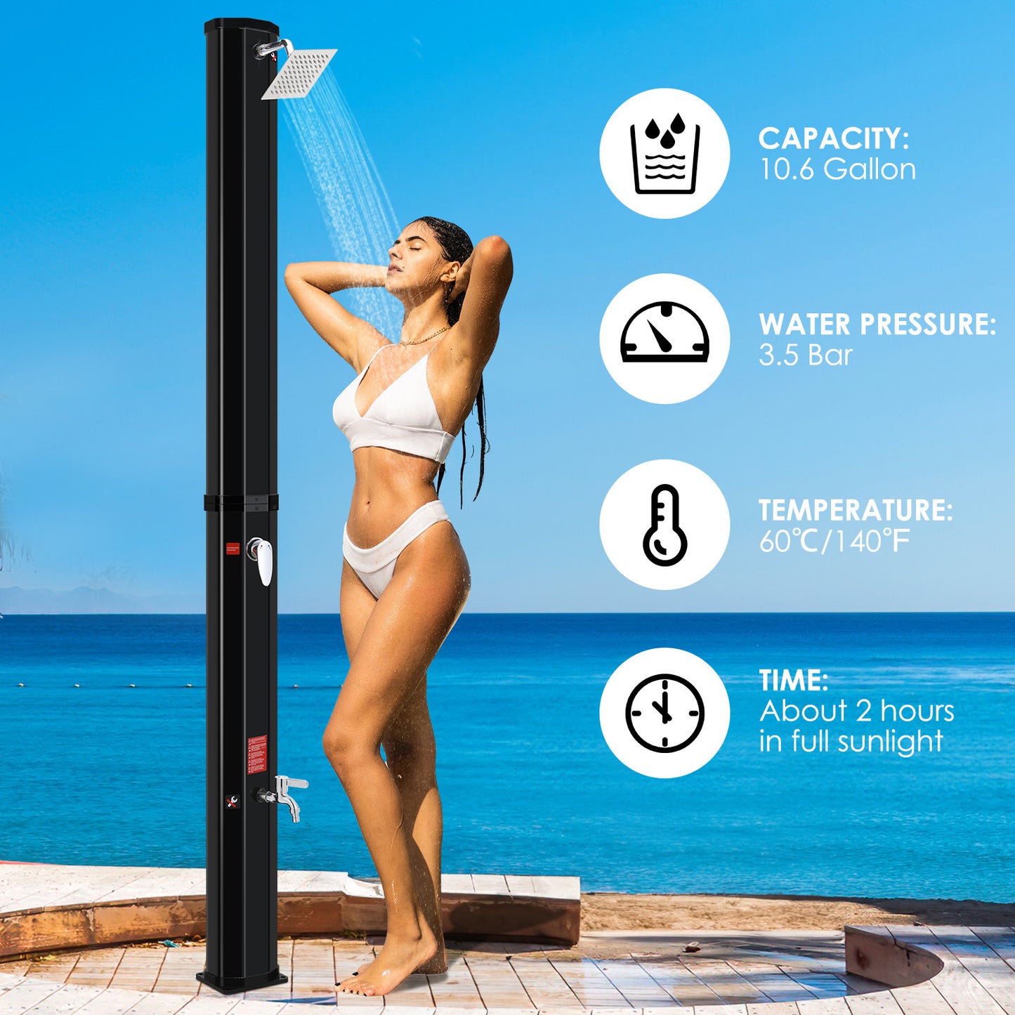 pirecart 10.6 Gallons Outdoor Solar Heated Shower for Backyard Poolside Pool