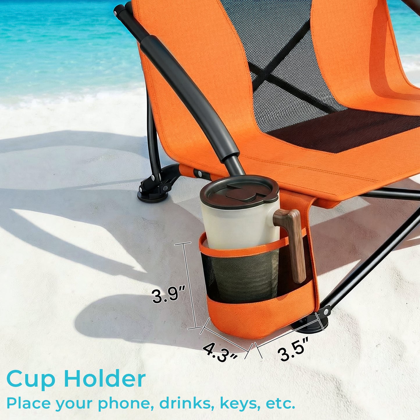 Pirecart 28.5″ High Back Folding Beach Chair, 2 PCS Portable Low Beach Chair W/ Mesh Back & Padded Armrest, Cup Holder, for Camping, Outdoor, Travel