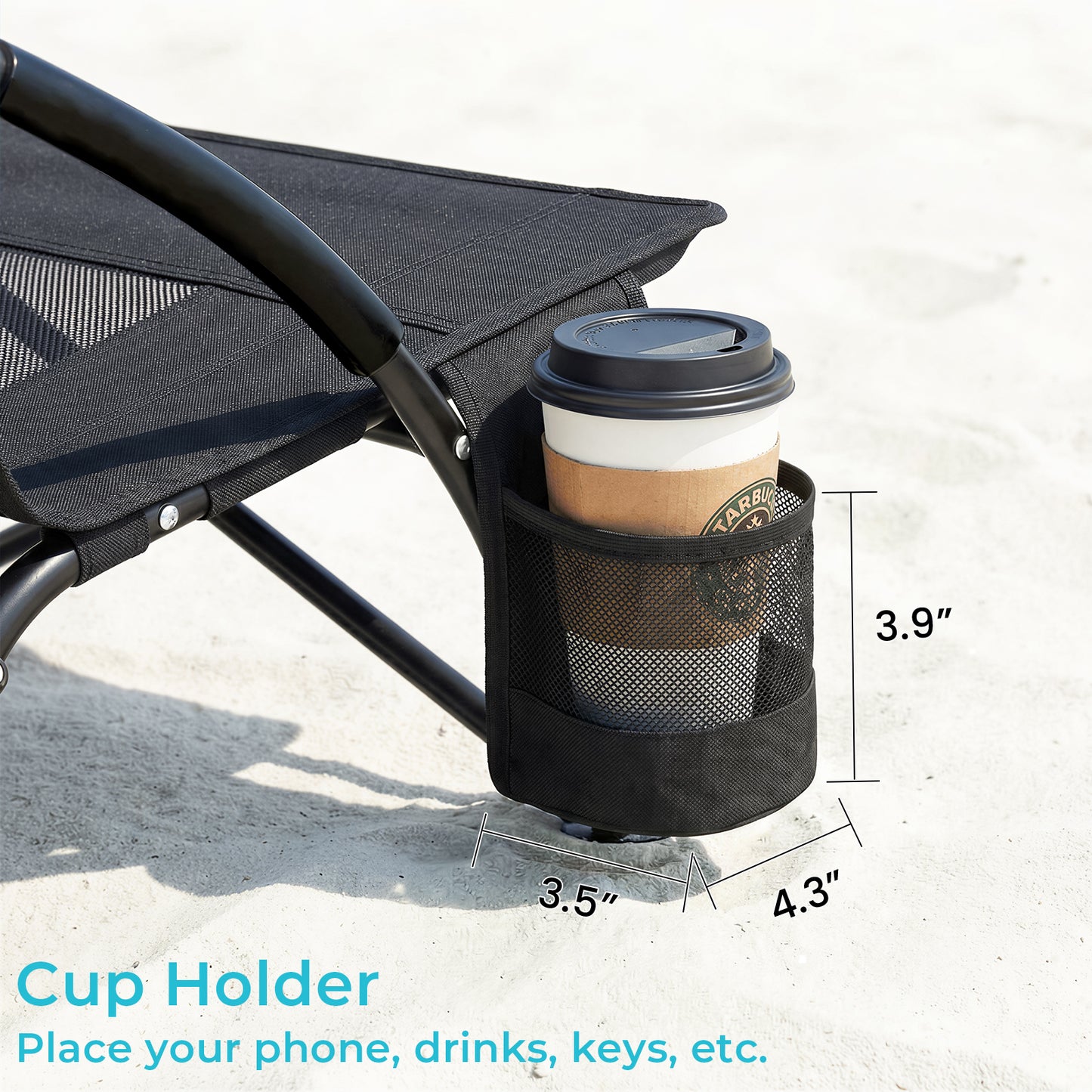 Pirecart 28.5″ High Back Folding Beach Chair, 2 PCS Portable Low Beach Chair W/ Mesh Back & Padded Armrest, Cup Holder, for Camping, Outdoor, Travel