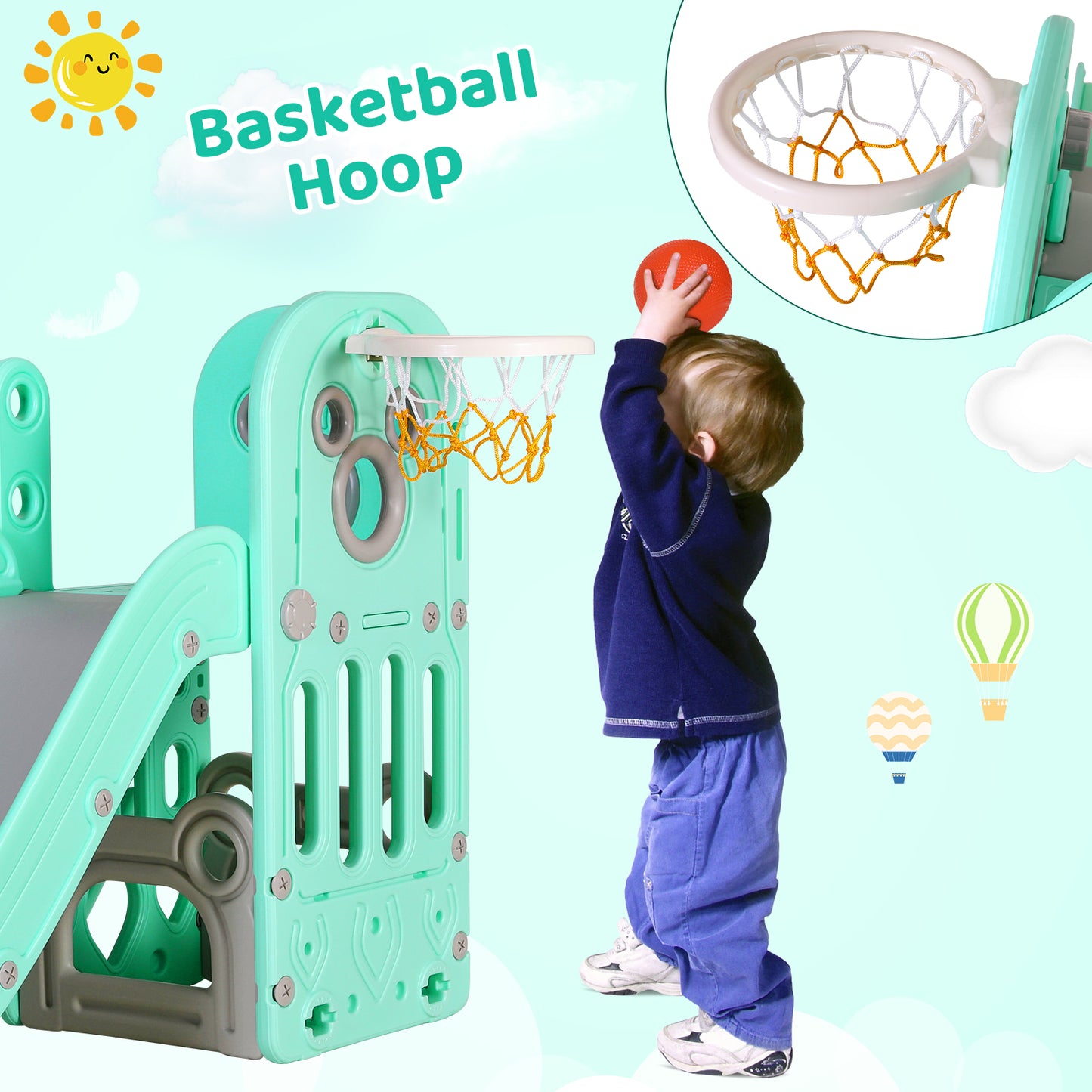 pirecart 4 in 1 Slide Climber for Toddler, Indoor Outdoor Baby Slide with Ball & Hoop