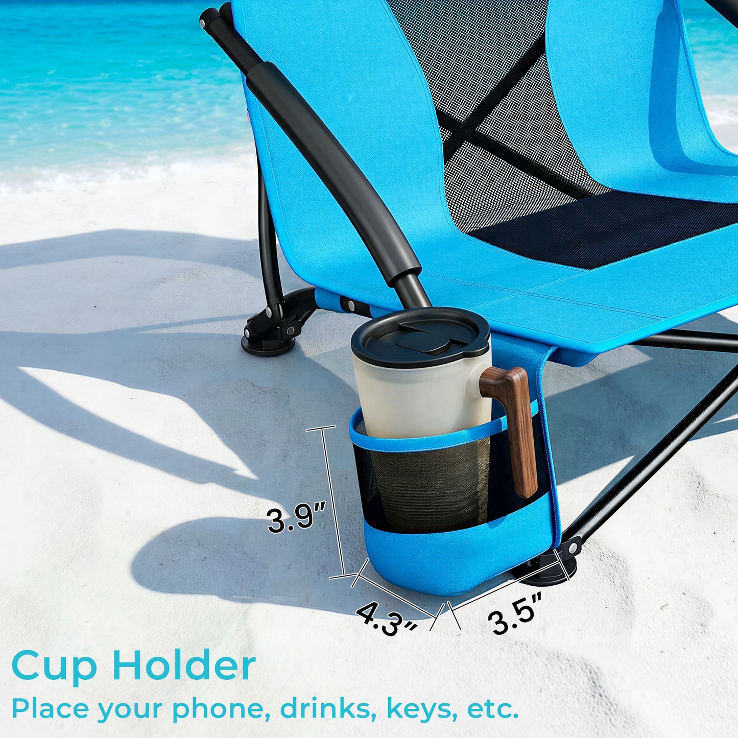 Pirecart 28.5″ High Back Folding Beach Chair, 2 PCS Portable Low Beach Chair W/ Mesh Back & Padded Armrest, Cup Holder, for Camping, Outdoor, Travel
