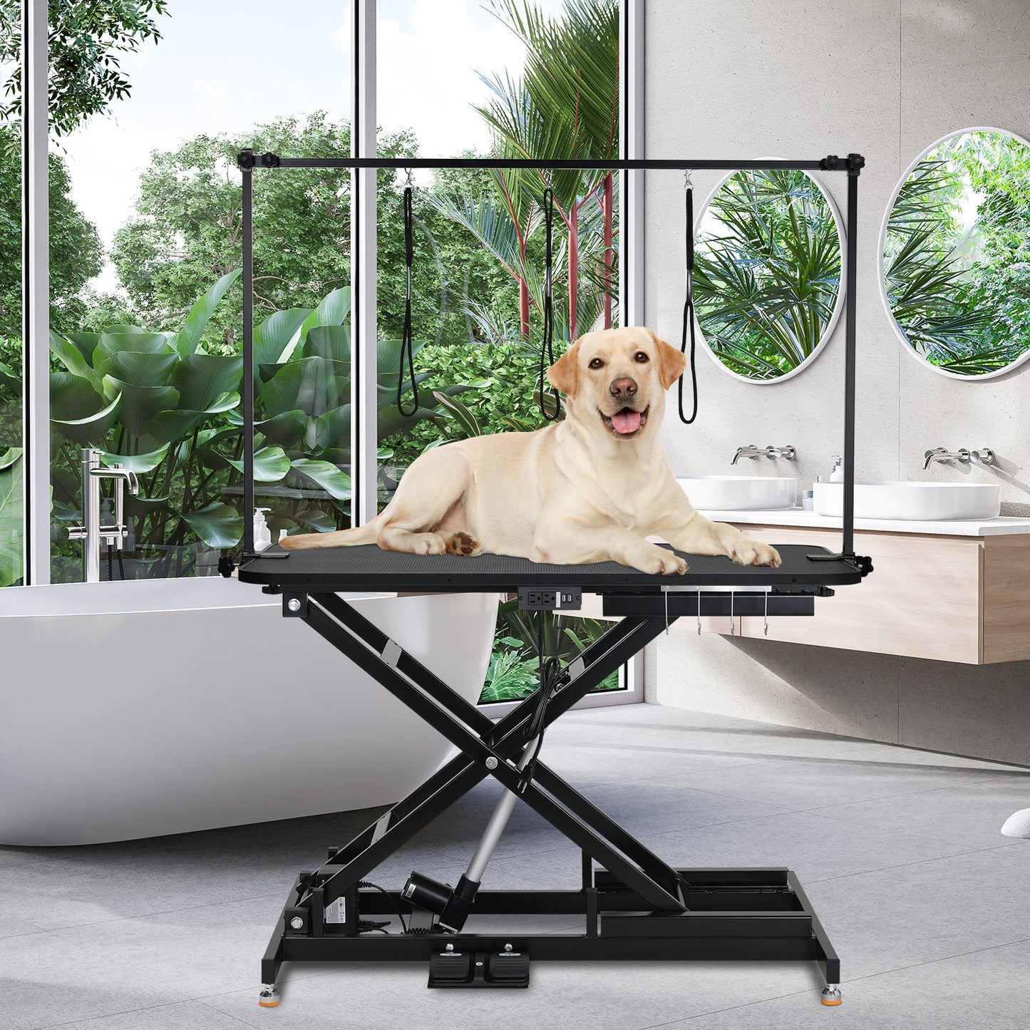 pirecart 49" Electric Dog Grooming Table, Professional Heavy Duty Pet Hydraulic Grooming Table w/Overhead Arm, 3 Noose