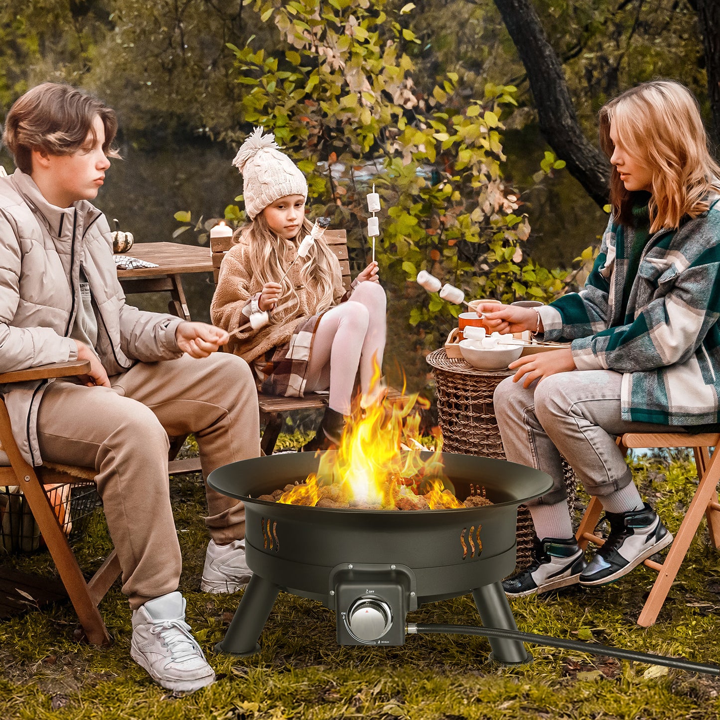 pirecart 24 inch Portable Fire Pit 58,000 BTU Outdoor Propane Gas Fire Pit Bowl with Cover