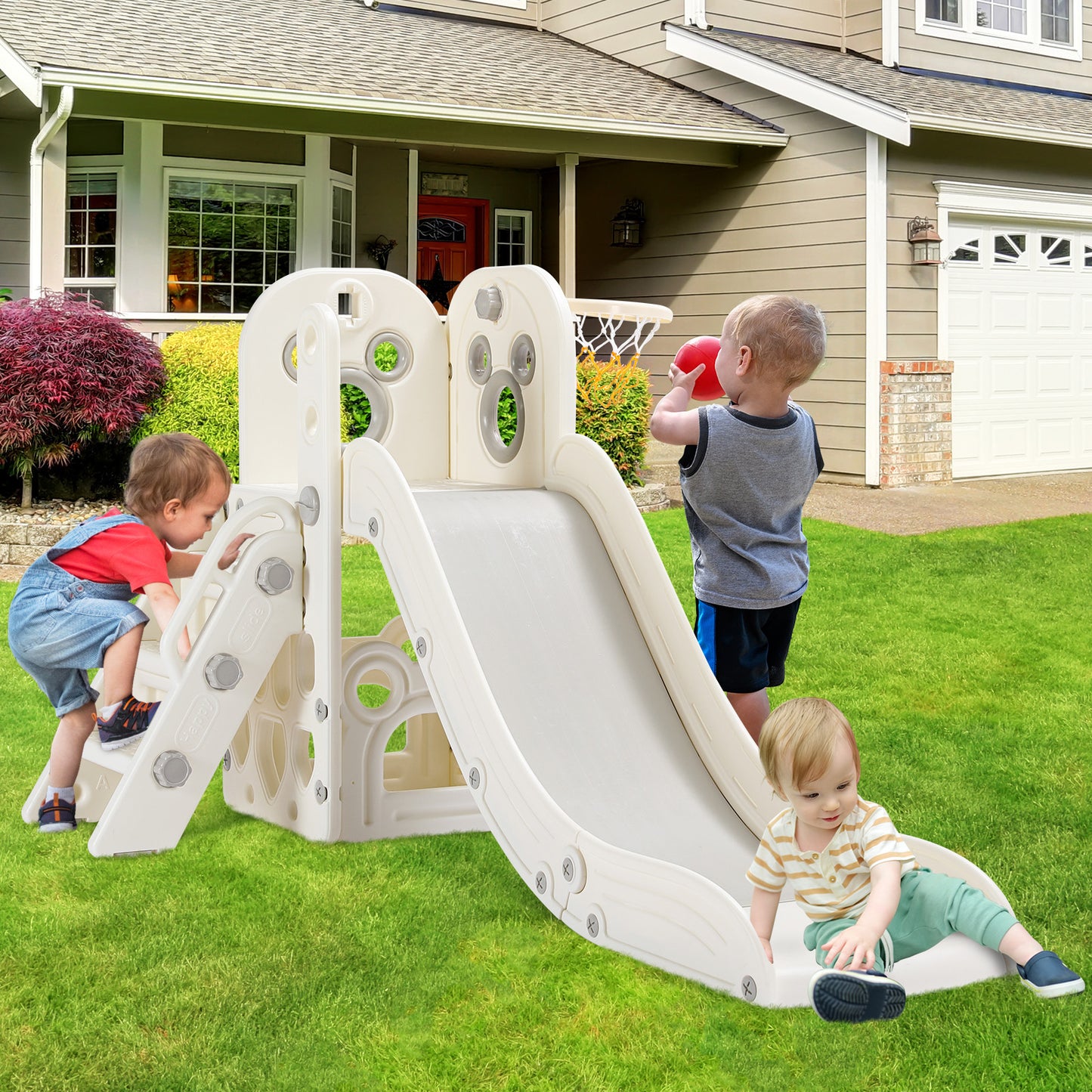 pirecart 4 in 1 Toddler Slide, Kids Climber Slide with Basketball Hoop and Ball