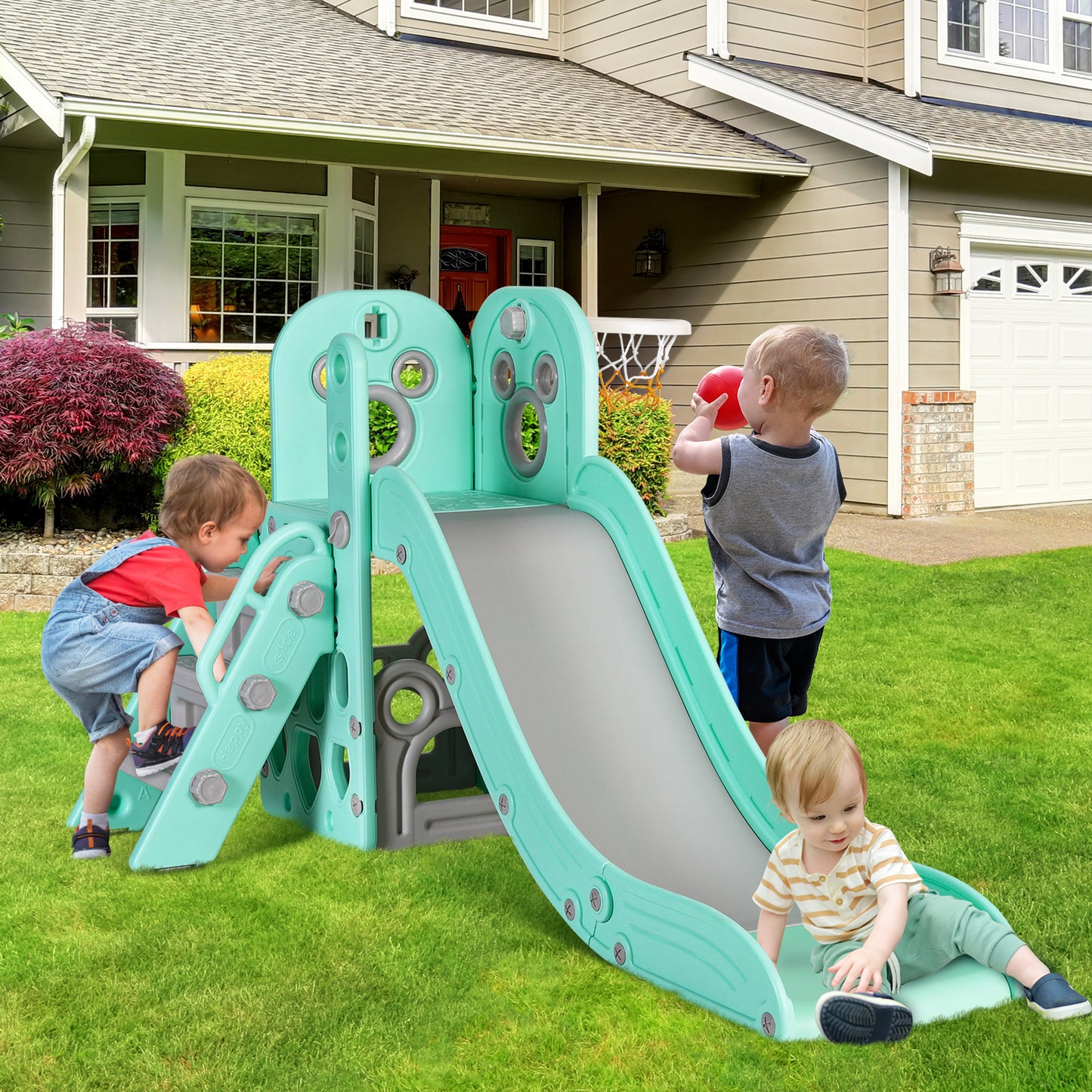 pirecart 4 in 1 Slide Climber for Toddler, Indoor Outdoor Baby Slide with Ball & Hoop