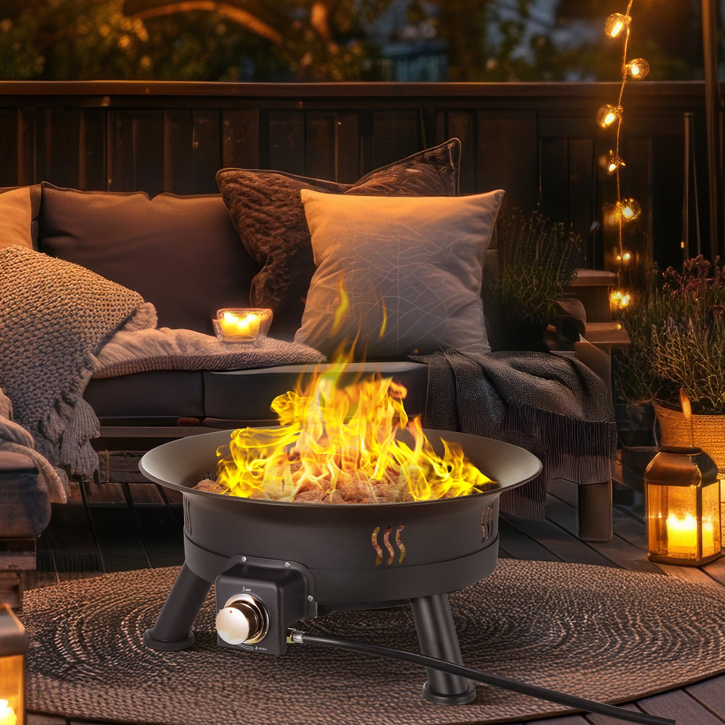 pirecart 24 inch Portable Fire Pit 58,000 BTU Outdoor Propane Gas Fire Pit Bowl with Cover