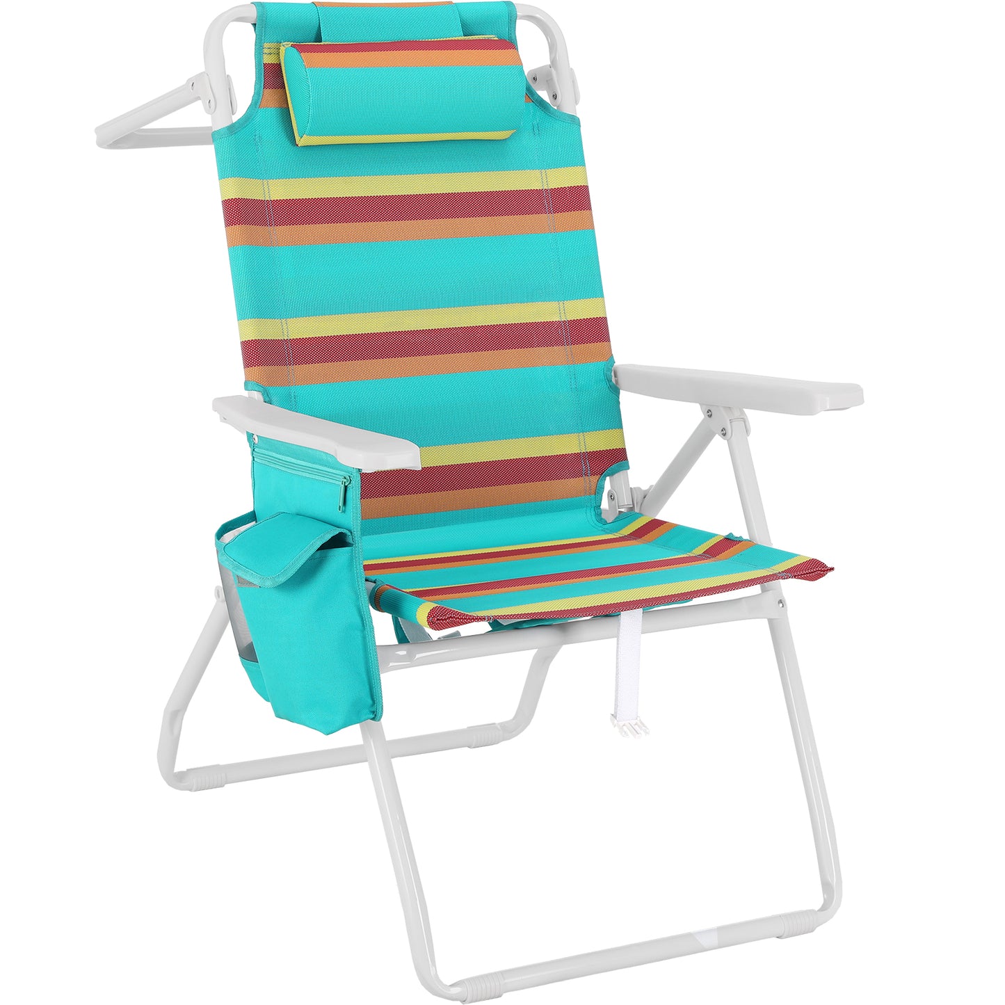 Pirecart Tall Beach Chairs for Adults, Portable Beach Chairs W/ 5-Position Lay Flat & Cooler Pouch, for Beach, Camp, Outdoor