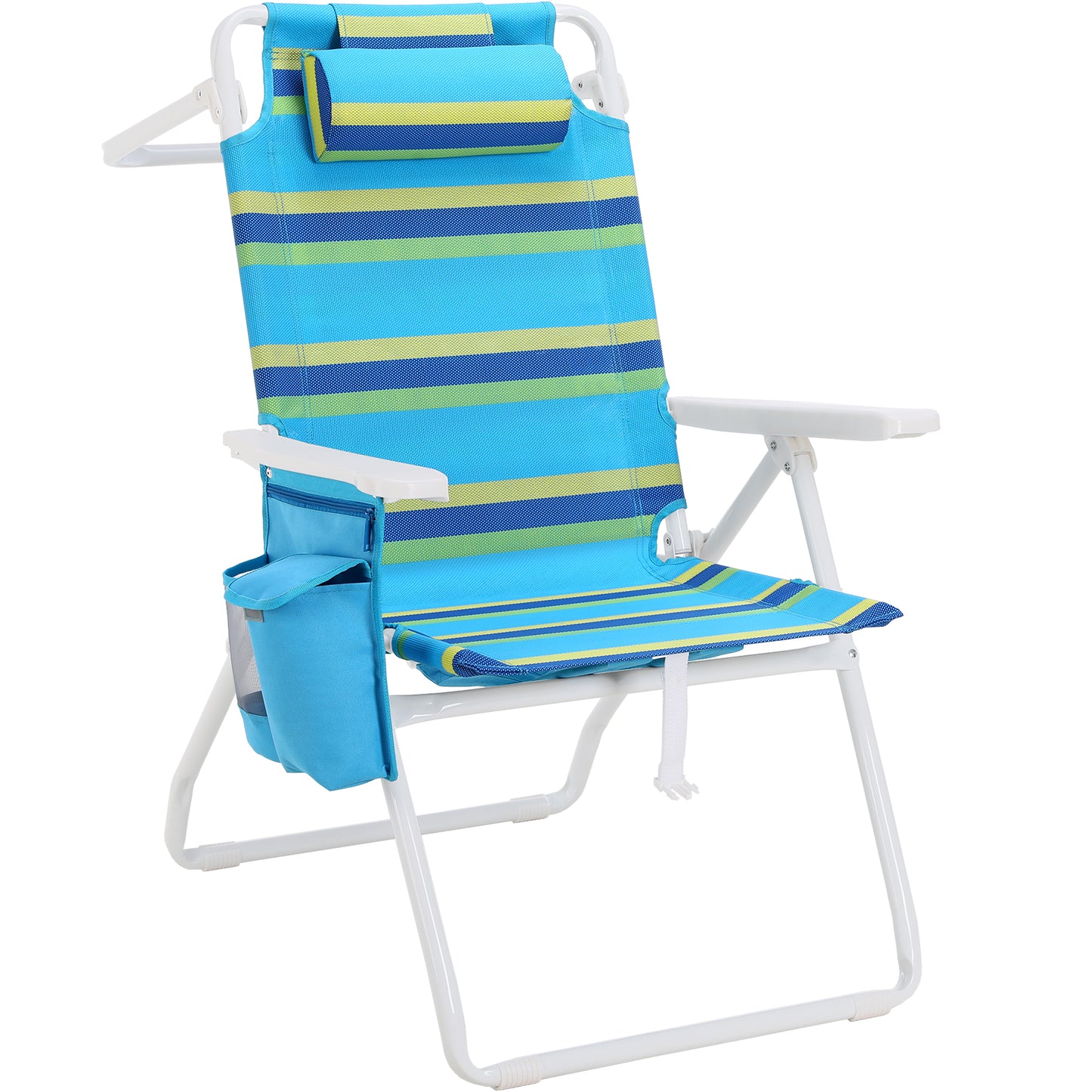 Pirecart Tall Beach Chairs for Adults, Portable Beach Chairs W/ 5-Position Lay Flat & Cooler Pouch, for Beach, Camp, Outdoor
