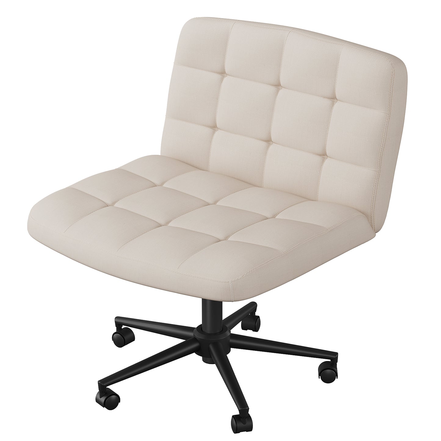 Pirecart Criss Cross Legged Chair, Comfy Swivel Armless Chair with Wheels and Wide Cushion, Height Adjustable Vanity Chair for Bedroom, Office, Desk, Linen