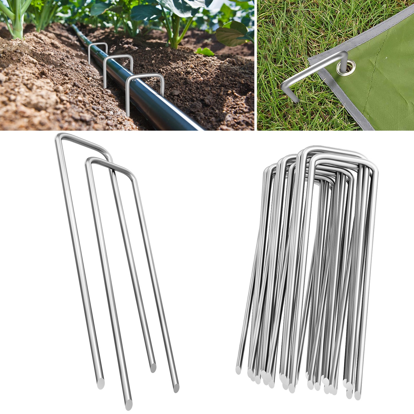 pirecart 100/200/300 pack Landscape Staples, 6 Inches 11 Gauge Stakes, Galvanized Garden Stakes, Anti-Rust U-Shaped Pins, Sod Pins for Weed Barrier Fabric