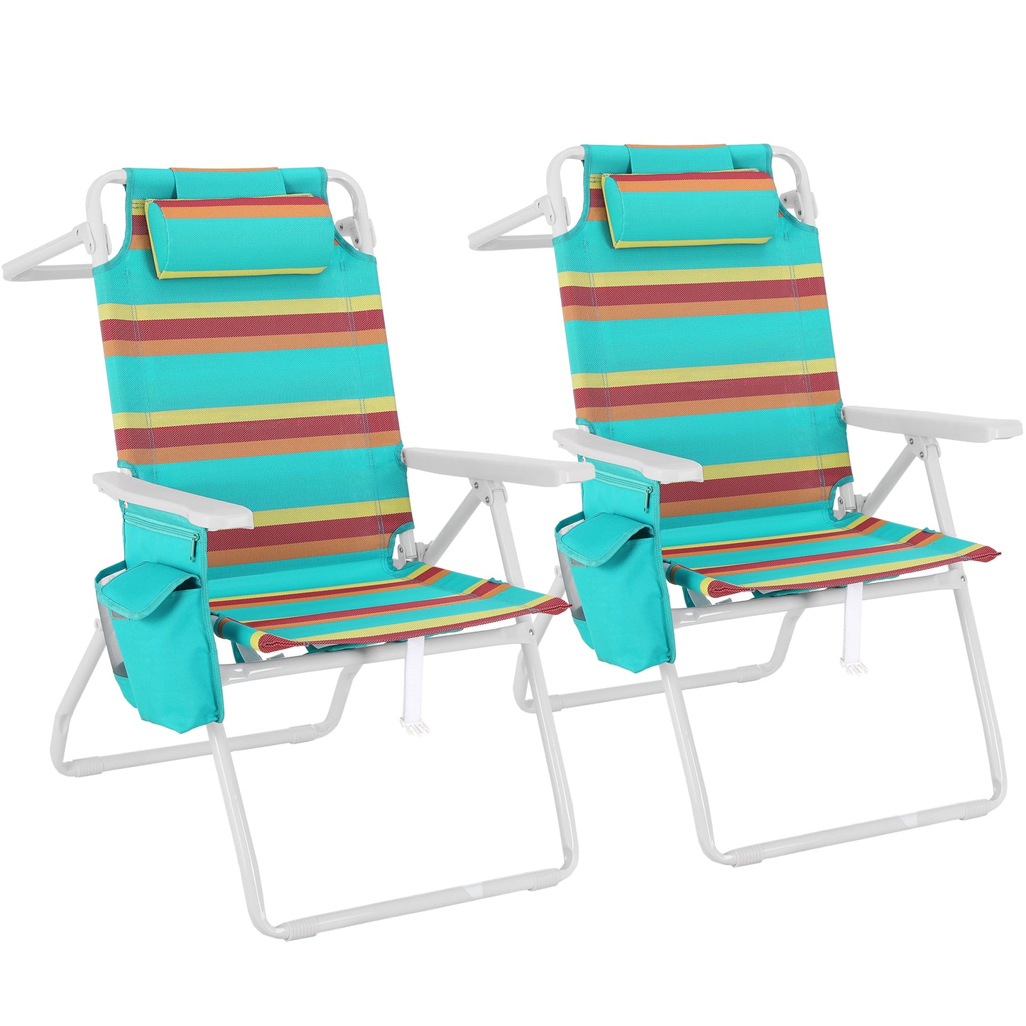 Pirecart Tall Beach Chairs for Adults, Portable Beach Chairs W/ 5-Position Lay Flat & Cooler Pouch, for Beach, Camp, Outdoor