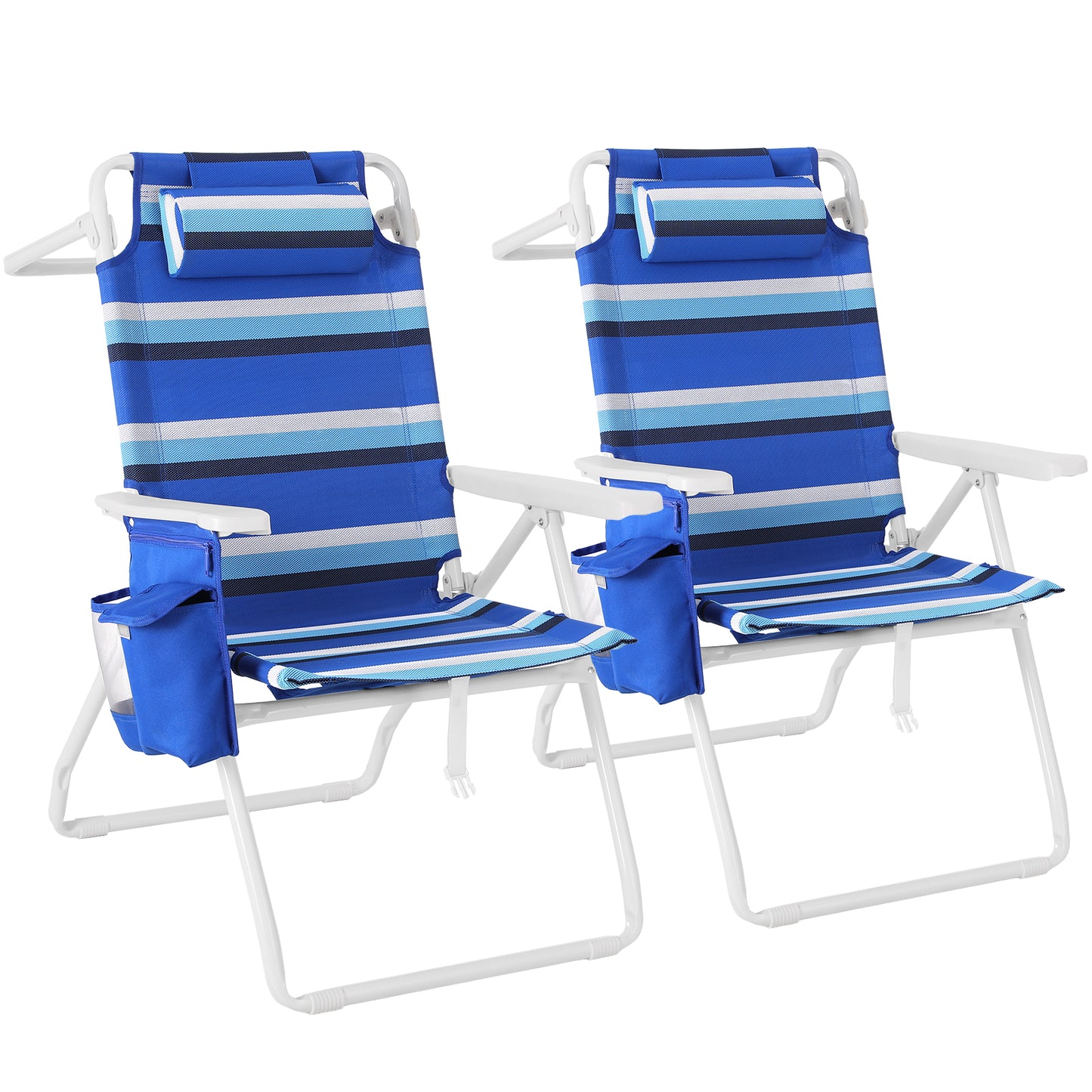 Pirecart Tall Beach Chairs for Adults, Portable Beach Chairs W/ 5-Position Lay Flat & Cooler Pouch, for Beach, Camp, Outdoor