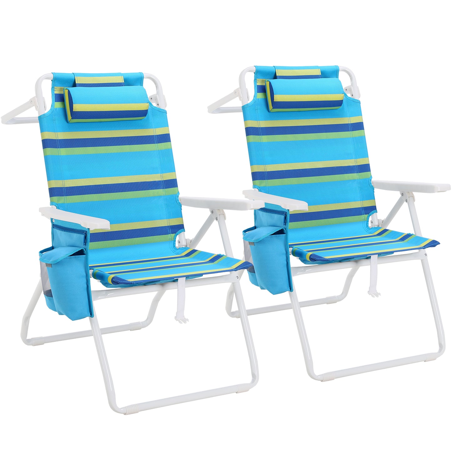 Pirecart Tall Beach Chairs for Adults, Portable Beach Chairs W/ 5-Position Lay Flat & Cooler Pouch, for Beach, Camp, Outdoor