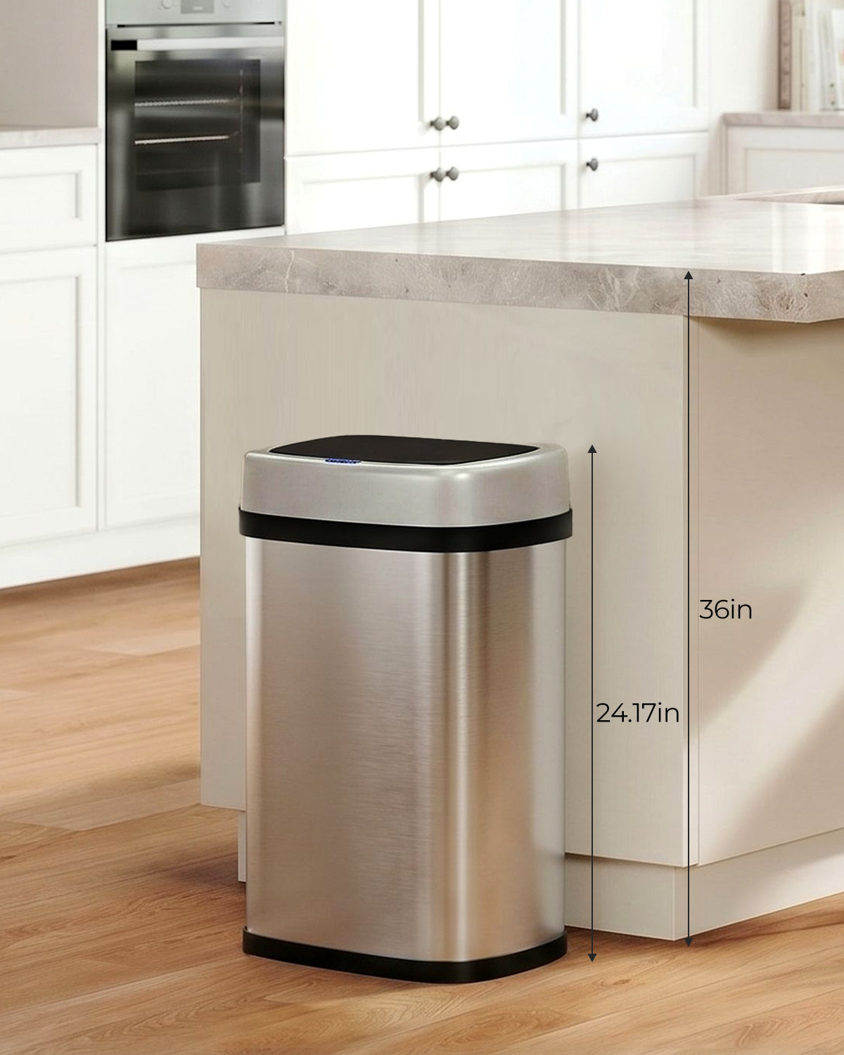 Pirecart Motion Sensor Trash Can, Stainless Steel Automatic Garbage Can with Soft-Close Lid, for Kitchen/Living Room/Office, Silver, Black, White