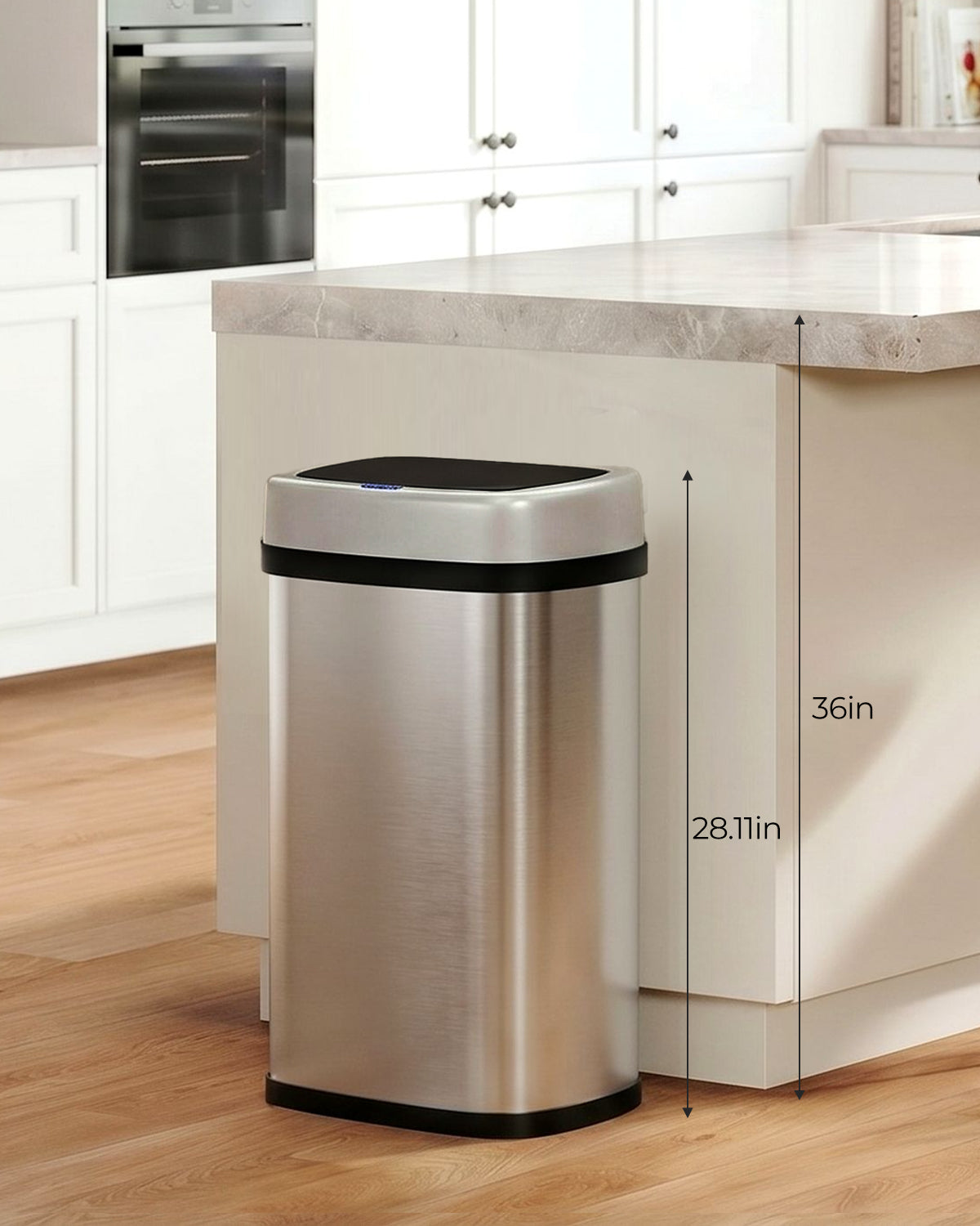Pirecart Motion Sensor Trash Can, Stainless Steel Automatic Garbage Can with Soft-Close Lid, for Kitchen/Living Room/Office, Silver, Black, White