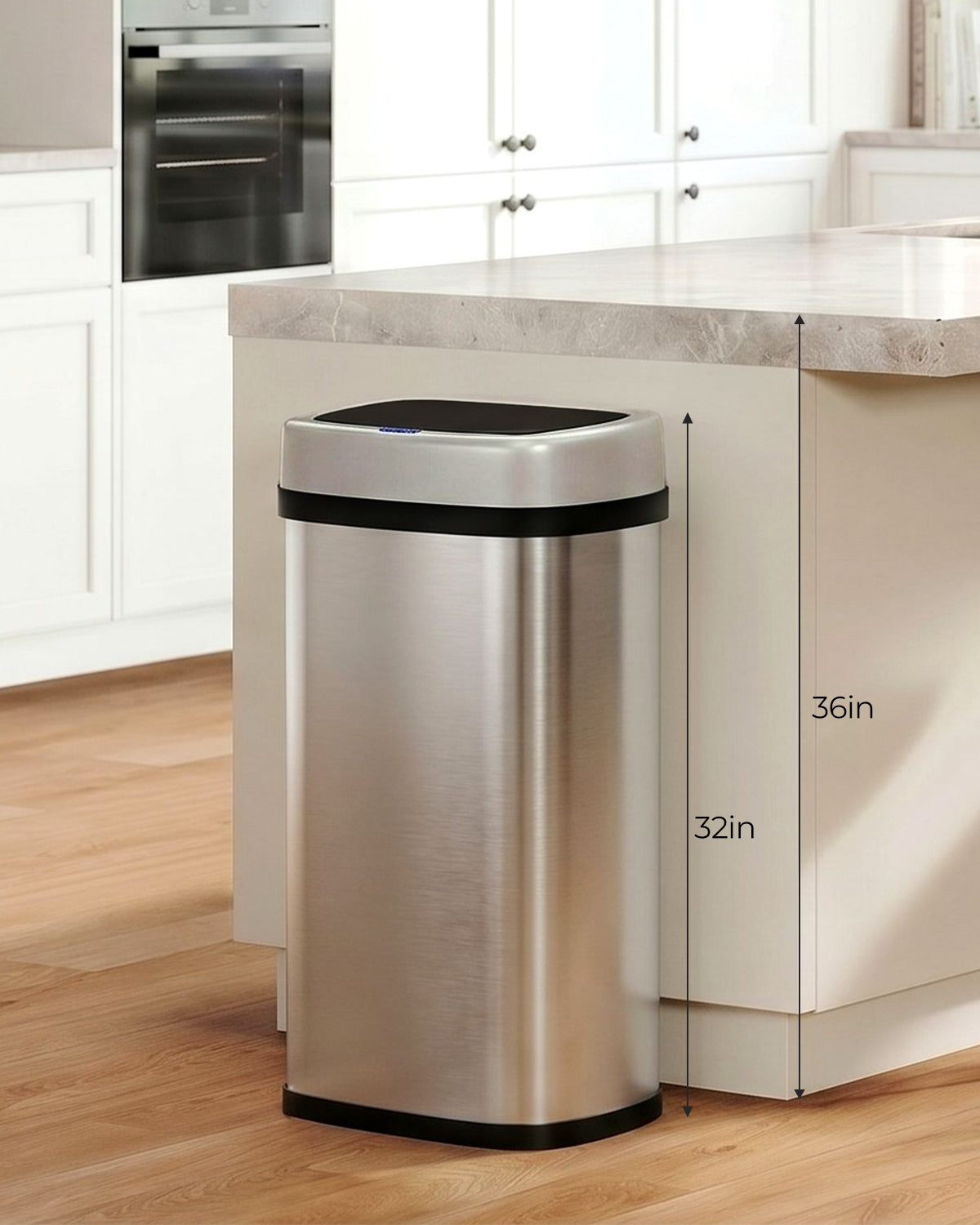 Pirecart Motion Sensor Trash Can, Stainless Steel Automatic Garbage Can with Soft-Close Lid, for Kitchen/Living Room/Office, Silver, Black, White
