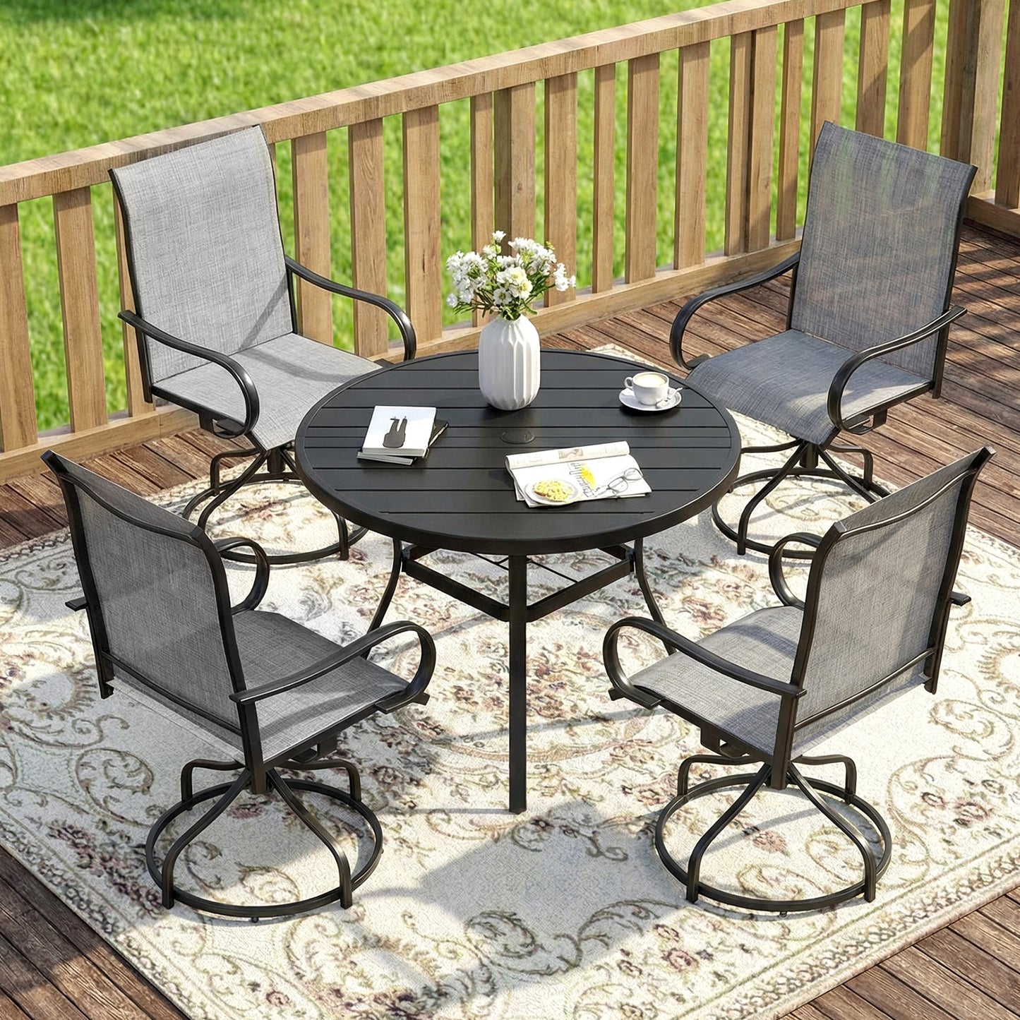 Pirecart Patio Swivel Chairs Set of 2/4, 360° Outdoor Dining Chairs with Steel Frame & Textilene Fabric, High Back Patio Dining Chairs with Ergonomic Armrest for Lawn, Garden, Deck