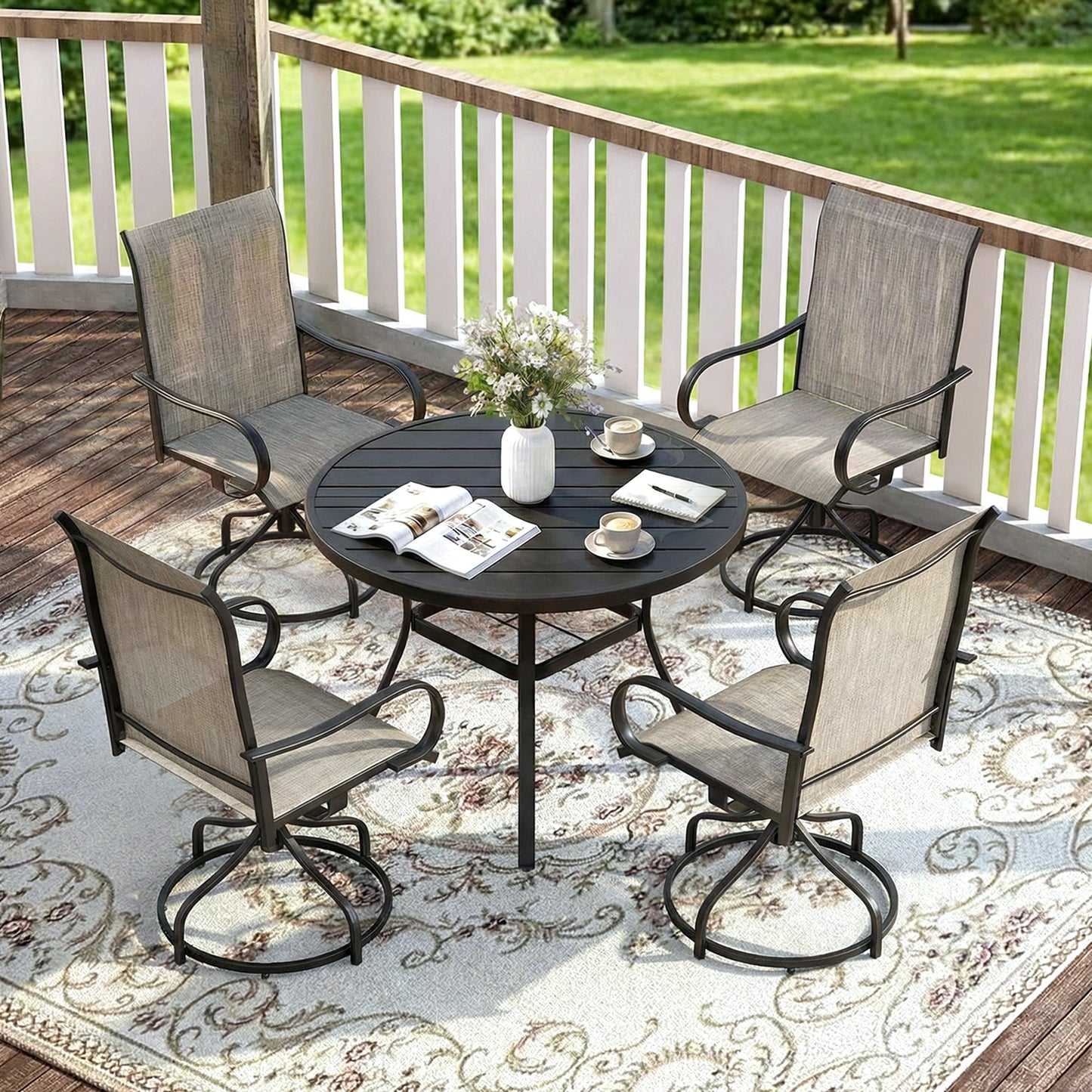 Pirecart Patio Swivel Chairs Set of 2/4, 360° Outdoor Dining Chairs with Steel Frame & Textilene Fabric, High Back Patio Dining Chairs with Ergonomic Armrest for Lawn, Garden, Deck