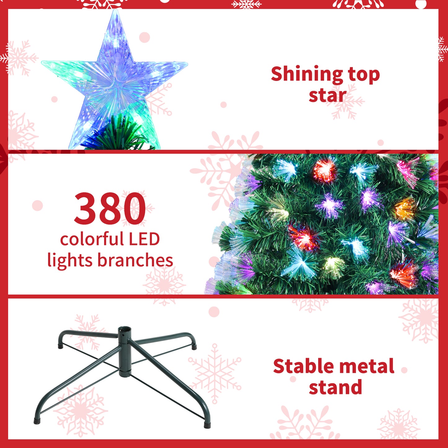 Pirecart 6/8/9/10 ft Pre-Lit Fiber Optic Artificial Pine Christmas Tree Artificial Xmas Tree for Indoor Holiday Home Decoration