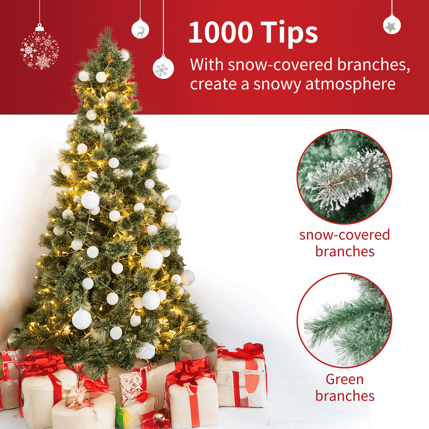 pirecart 6/8/9ft Artificial Holiday Christmas Tree Standing Xmas Tree W/Pre-lighted Decor