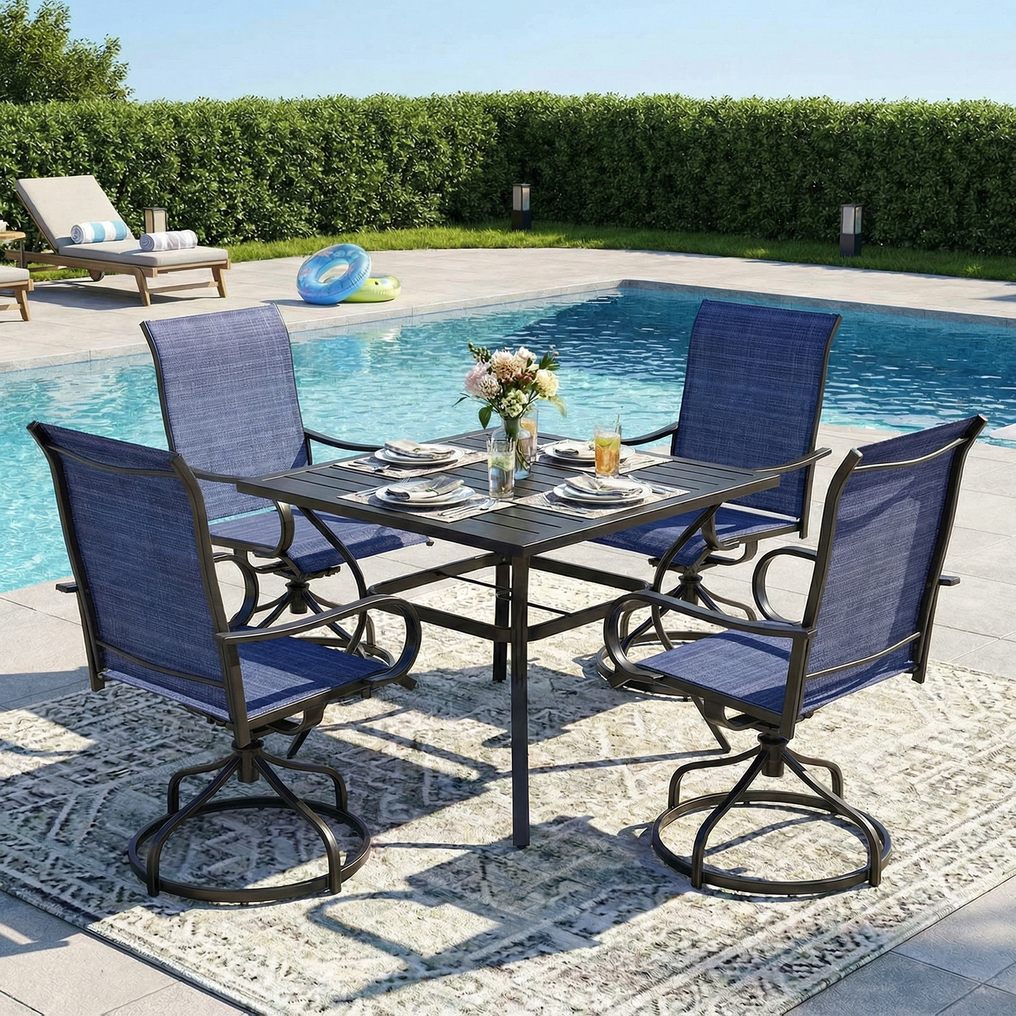 Pirecart Patio Swivel Chairs Set of 2/4, 360° Outdoor Dining Chairs with Steel Frame & Textilene Fabric, High Back Patio Dining Chairs with Ergonomic Armrest for Lawn, Garden, Deck