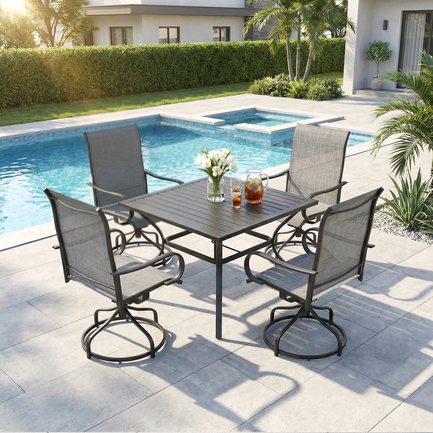 Pirecart Patio Swivel Chairs Set of 2/4, 360° Outdoor Dining Chairs with Steel Frame & Textilene Fabric, High Back Patio Dining Chairs with Ergonomic Armrest for Lawn, Garden, Deck