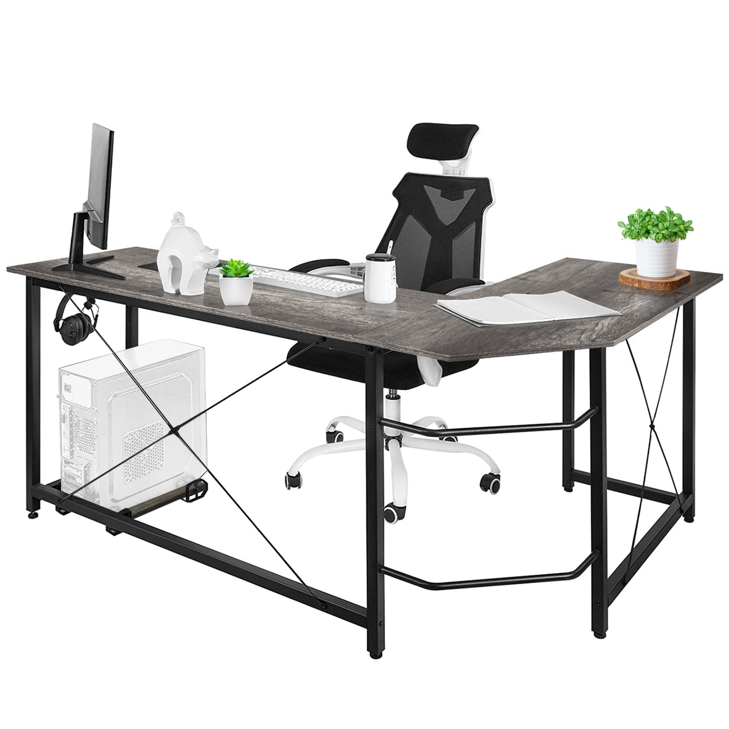 pirecart L-Shaped Computer Desk, L Shaped Desk for Home Office with Monitor Stand