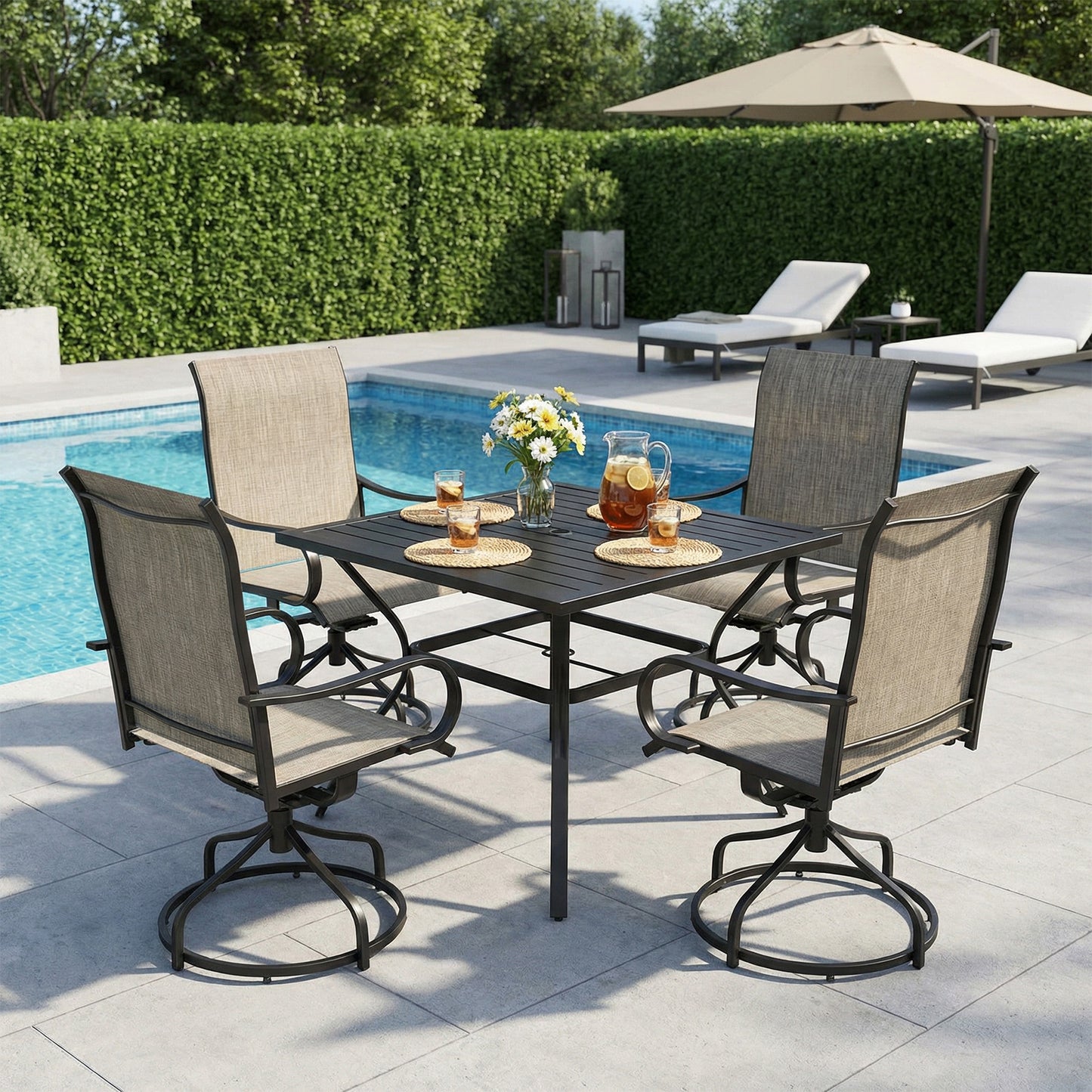 Pirecart Patio Swivel Chairs Set of 2/4, 360° Outdoor Dining Chairs with Steel Frame & Textilene Fabric, High Back Patio Dining Chairs with Ergonomic Armrest for Lawn, Garden, Deck