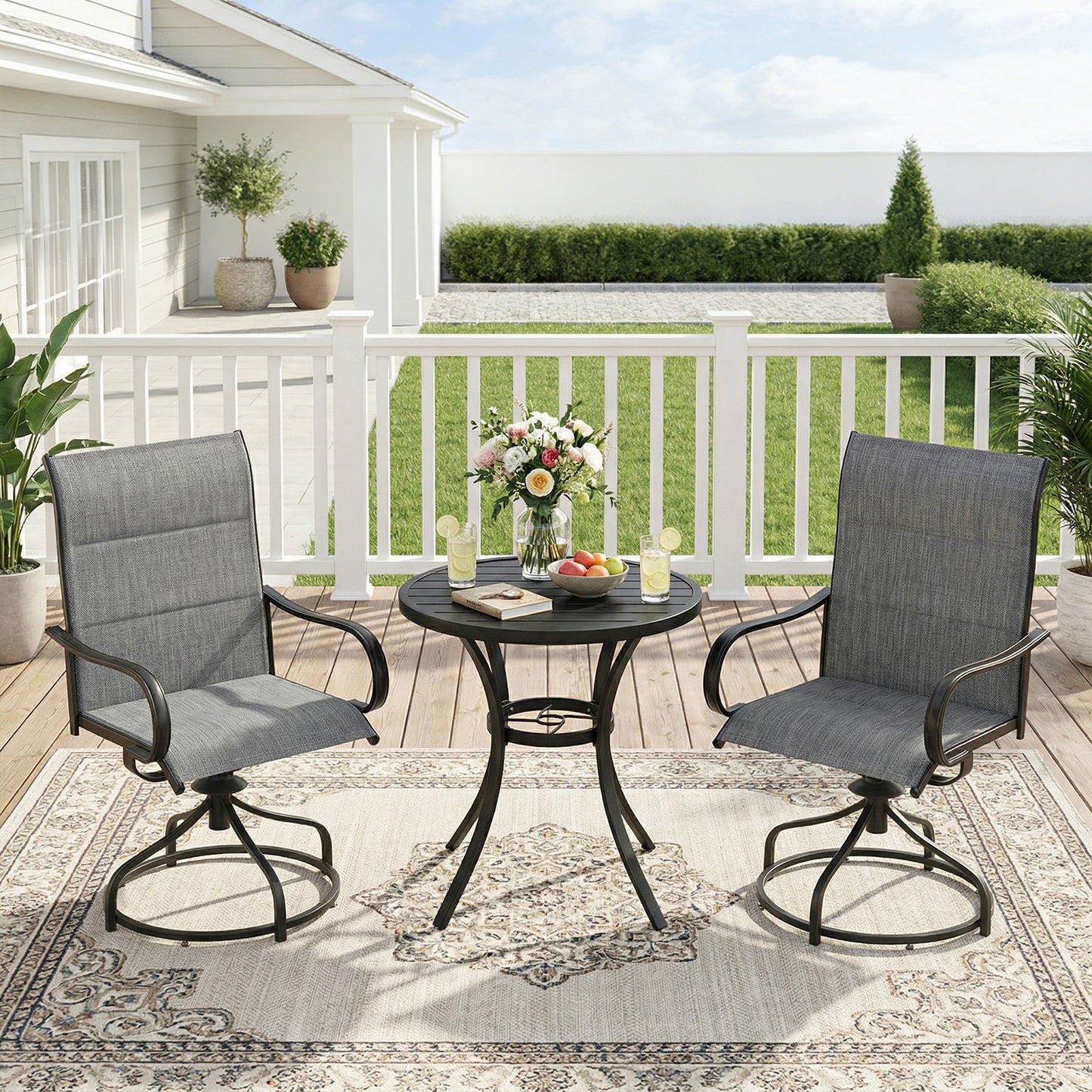 Pirecart Padded Patio Swivel Chairs Set of 2, Outdoor 360° Dining Chairs W/ Metal Rocking Frame & Armrest, High Back Textilene Patio Dining Chairs