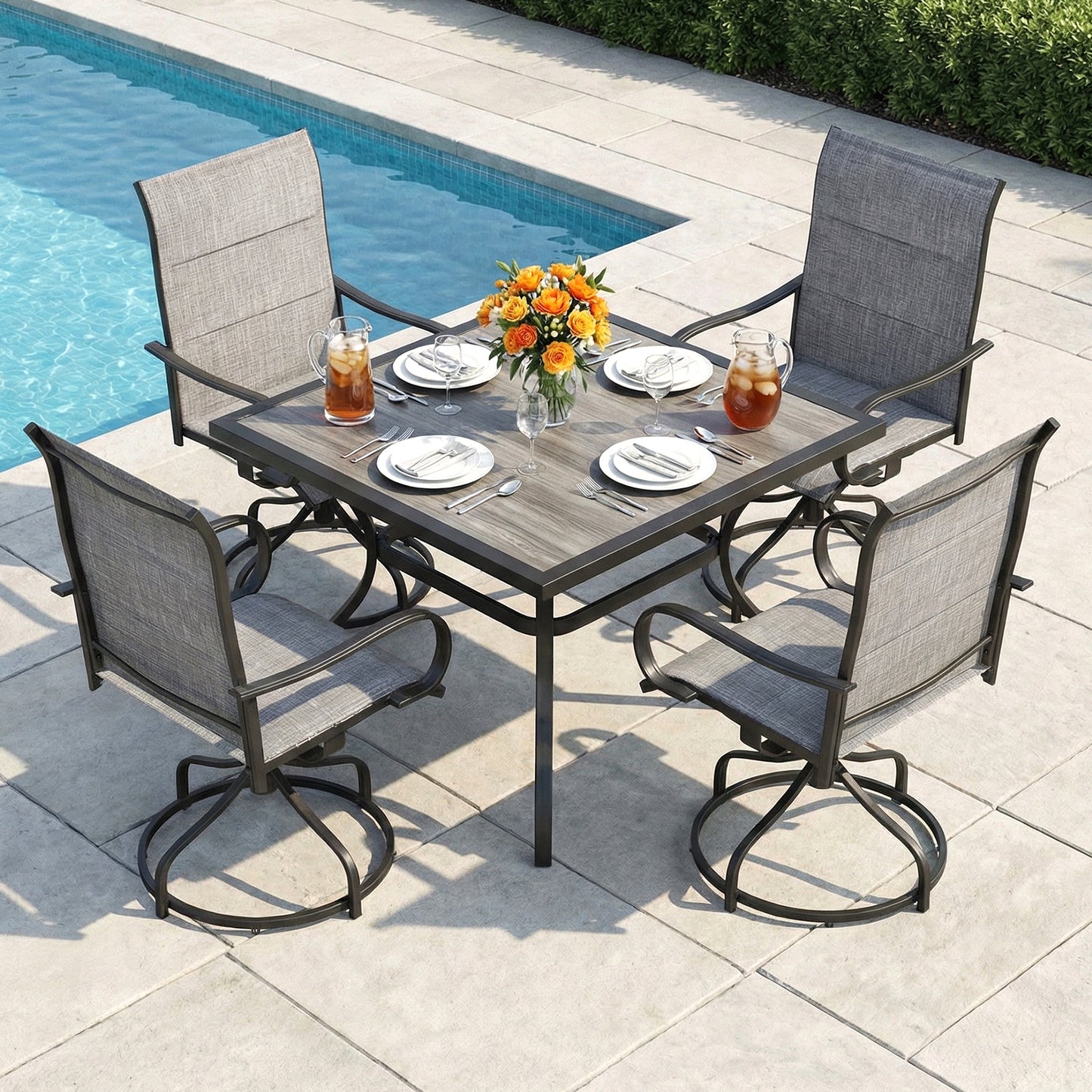 Pirecart Padded Patio Swivel Chairs Set of 2, Outdoor 360° Dining Chairs W/ Metal Rocking Frame & Armrest, High Back Textilene Patio Dining Chairs