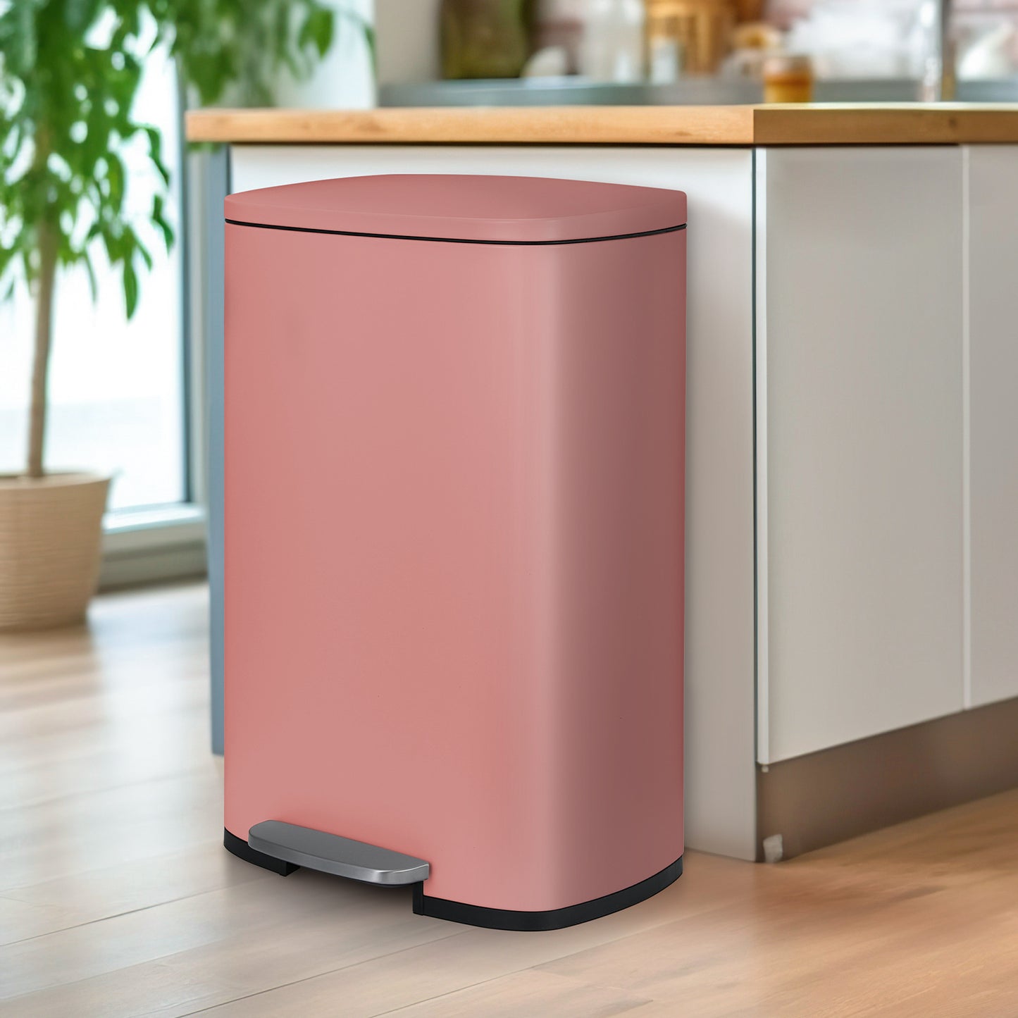 pirecart 13.2+1.3 Gallon Step Trash Can, Kitchen Home Stainless Steel Garbage Bin
