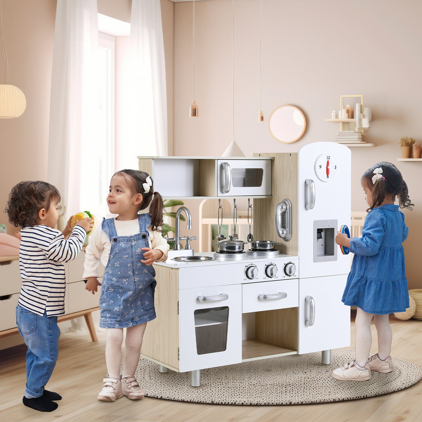 pirecart Kitchen Play Set Kids Cooking Pretend Playset Toy with Realistic Sound