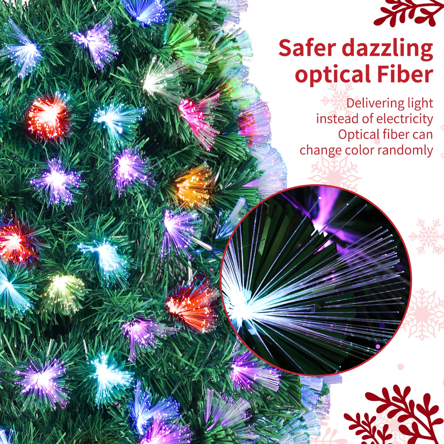 Pirecart 6/8/9/10 ft Pre-Lit Fiber Optic Artificial Pine Christmas Tree Artificial Xmas Tree for Indoor Holiday Home Decoration